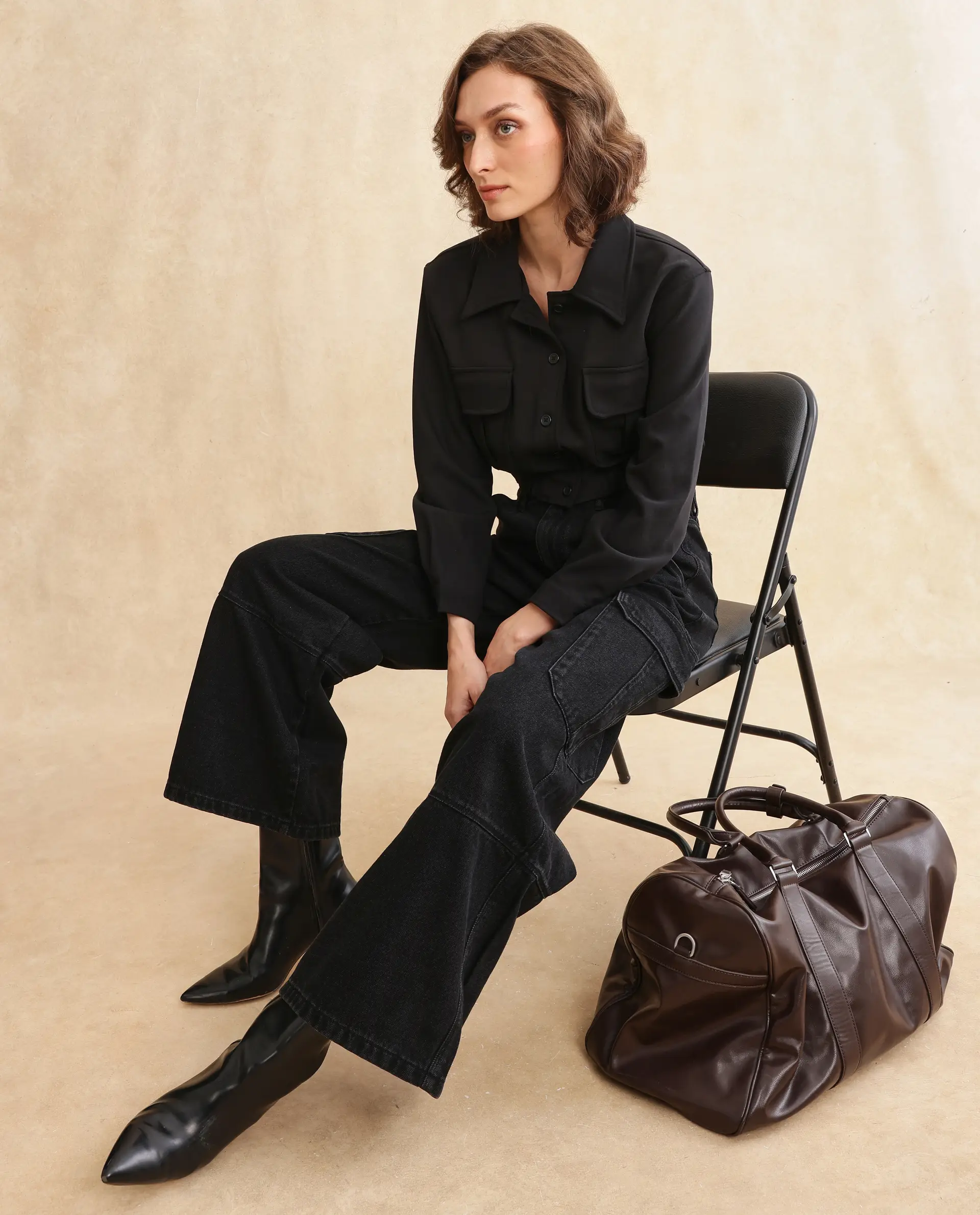 Rareism Women's Hobart Black Drop Collar Plain Cuffed Sleeve Crop Regular Fit Jacket - Image 8