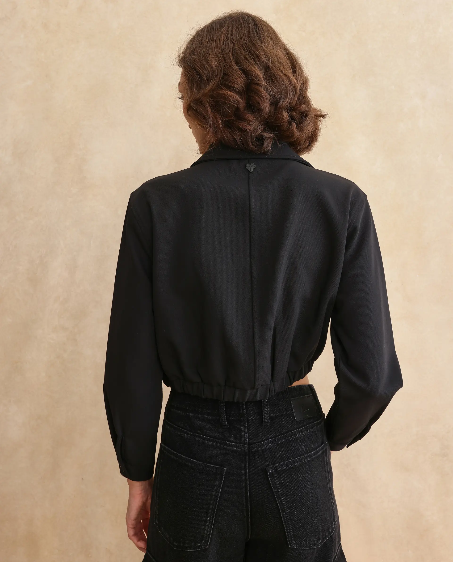 Rareism Women's Hobart Black Drop Collar Plain Cuffed Sleeve Crop Regular Fit Jacket - Image 9