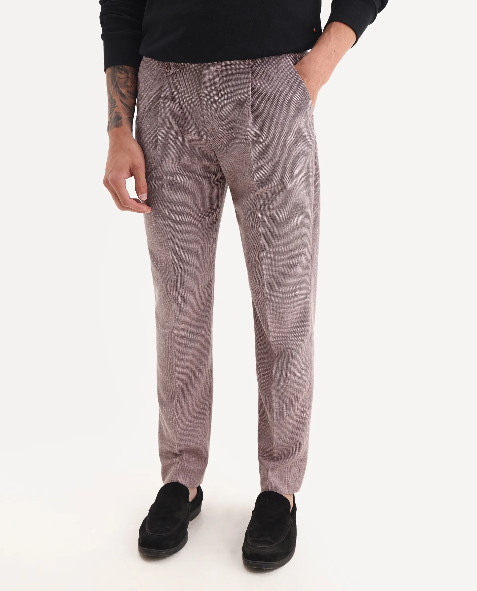 Rare Rabbit Men's Hobbs Dark Purple Cotton Checked Print Regular Fit Trouser - Image 2