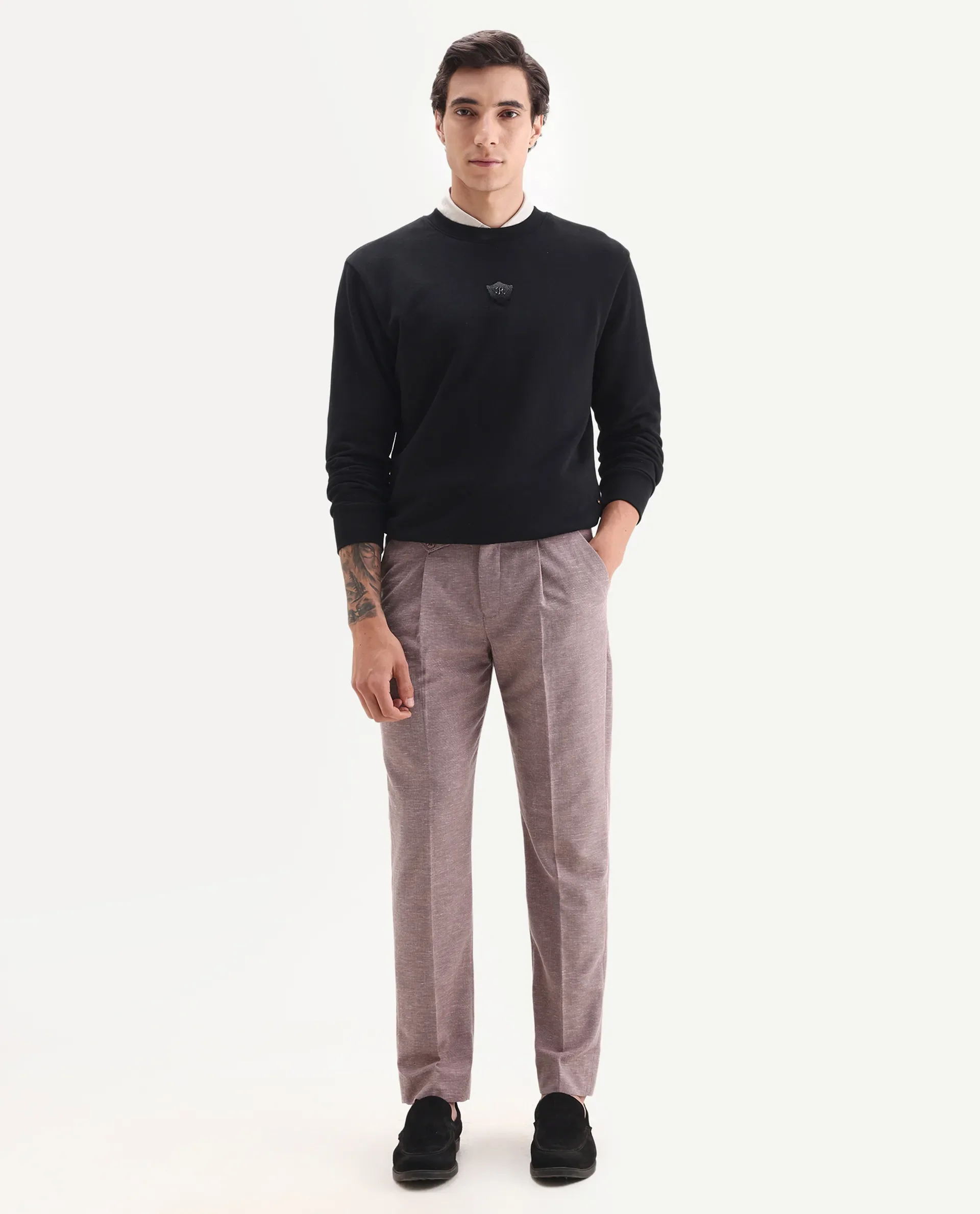 Rare Rabbit Men's Hobbs Dark Purple Cotton Checked Print Regular Fit Trouser - Image 4