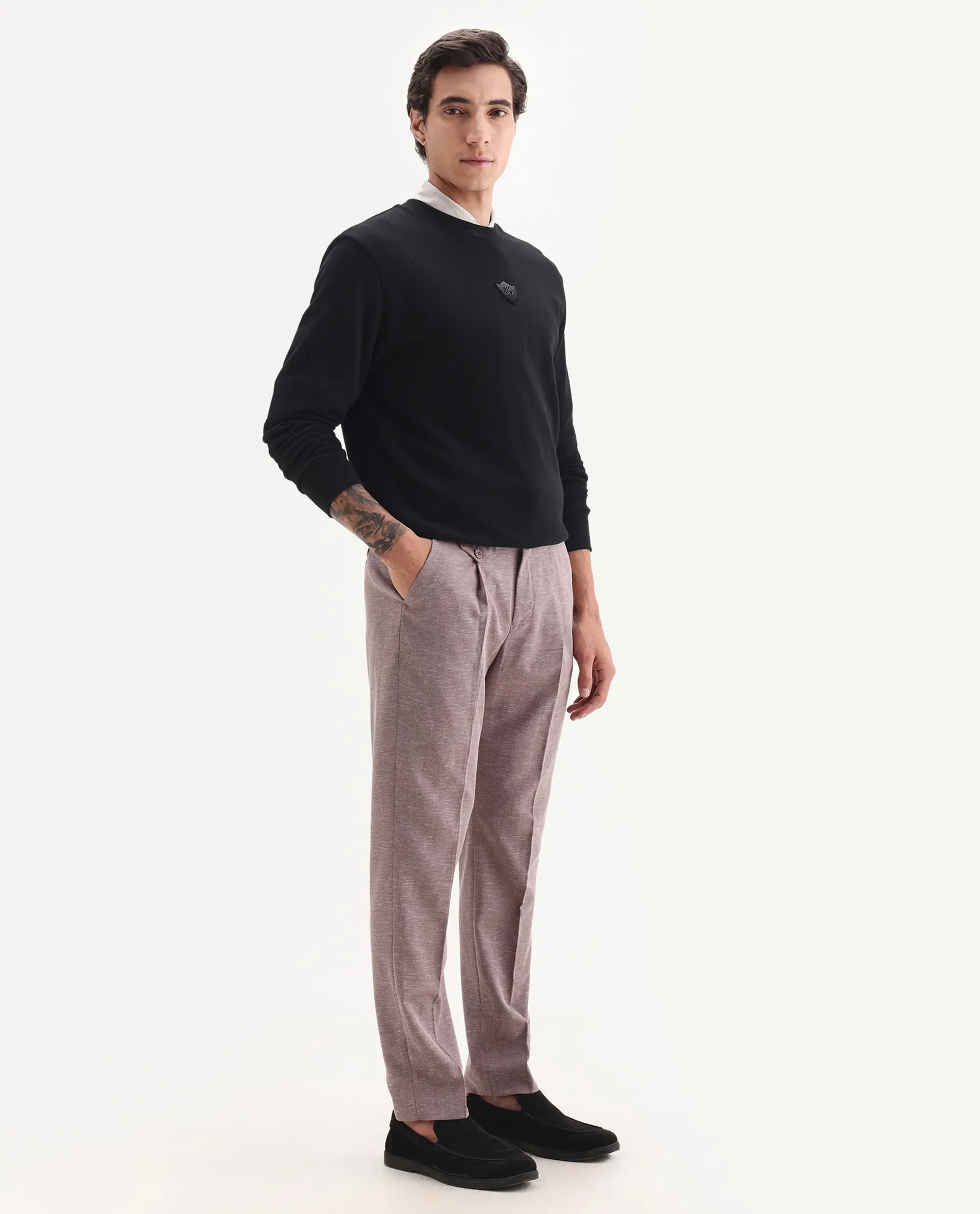 Rare Rabbit Men's Hobbs Dark Purple Cotton Checked Print Regular Fit Trouser - Image 5