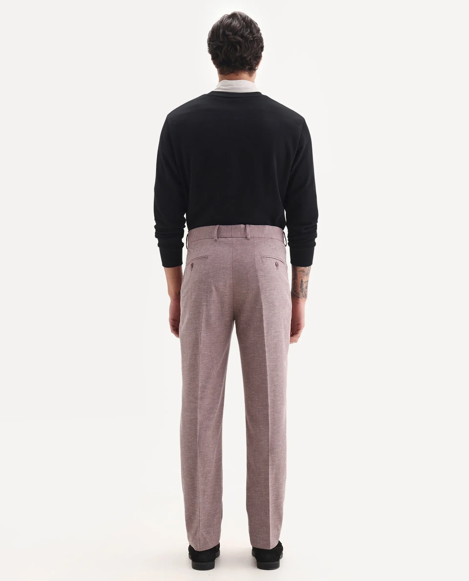 Rare Rabbit Men's Hobbs Dark Purple Cotton Checked Print Regular Fit Trouser - Image 7