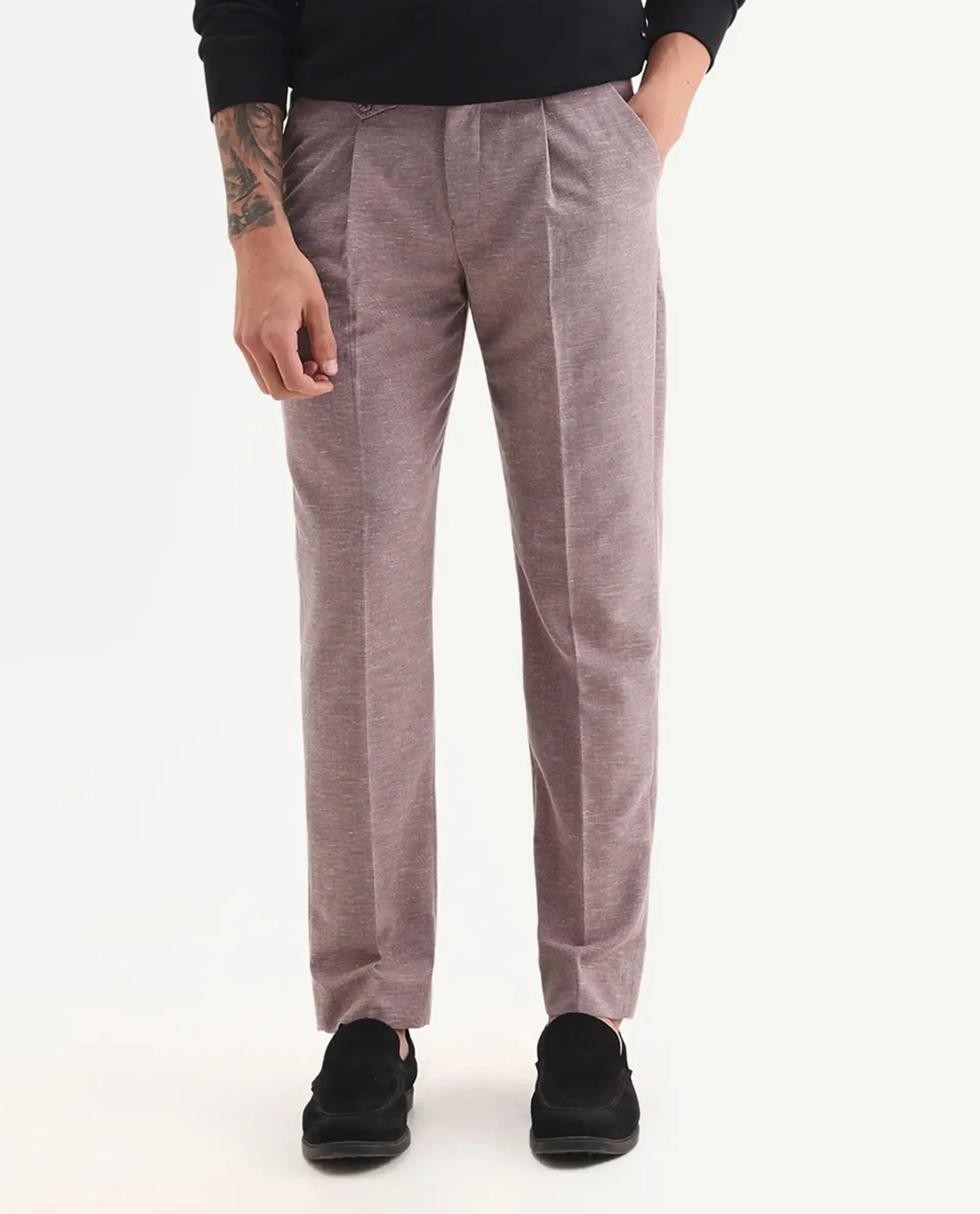 Rare Rabbit Men's Hobbs Dark Purple Cotton Checked Print Regular Fit Trouser - Image 8