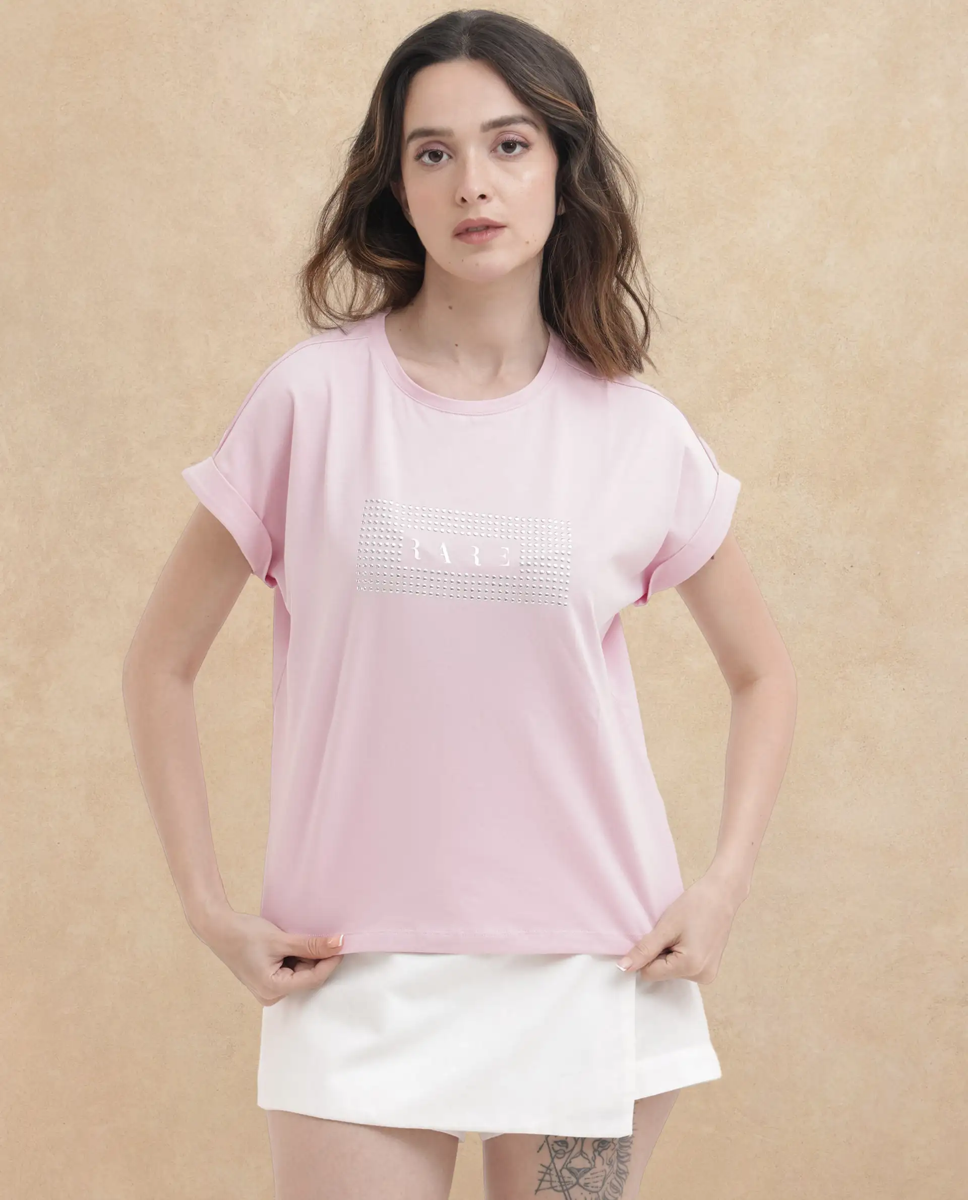 Rareism Women's Hoet Pink Cotton Blend Crew Neck Graphic Print Extended Sleeves Regular Fit T-Shirt - Image 4