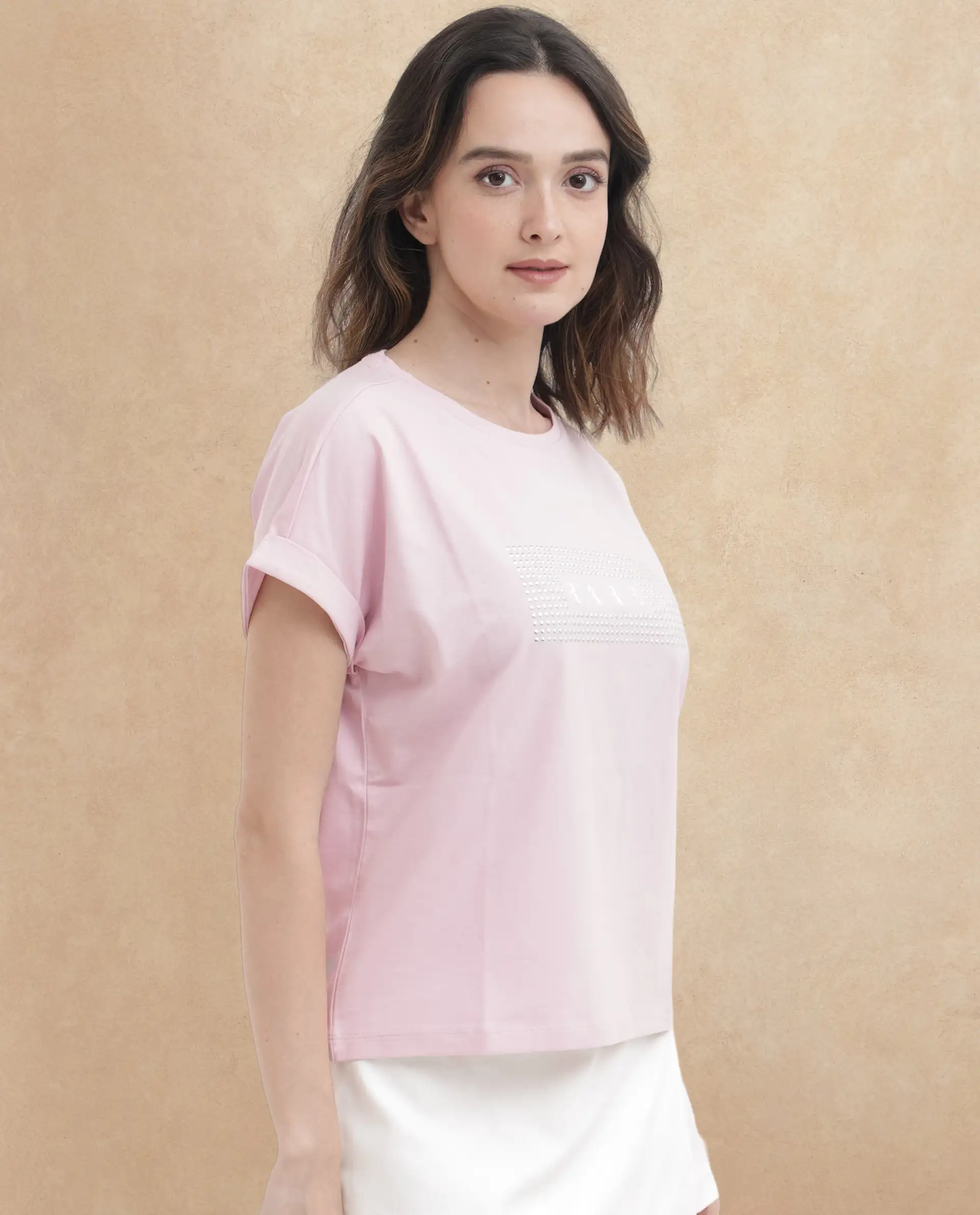 Rareism Women's Hoet Pink Cotton Blend Crew Neck Graphic Print Extended Sleeves Regular Fit T-Shirt - Image 7
