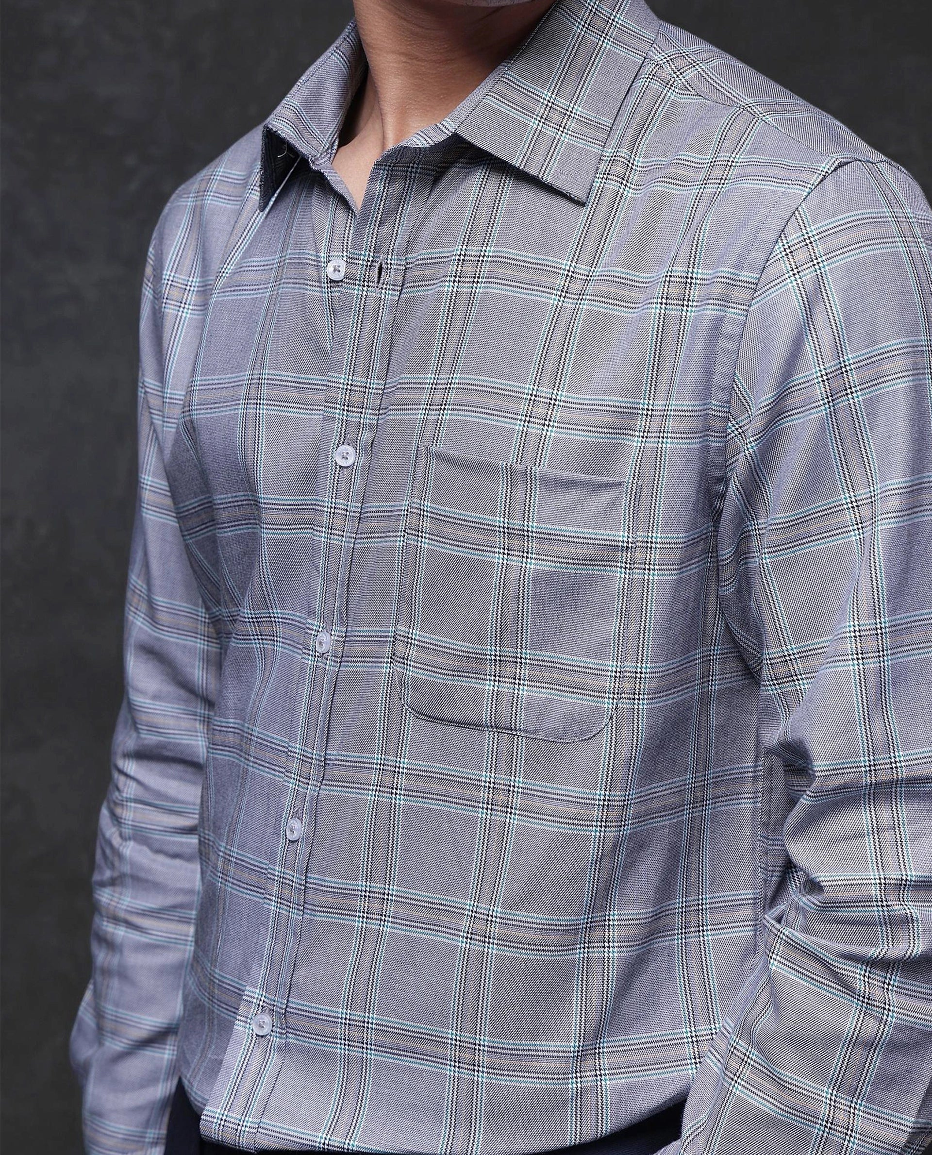 Rare Rabbit Men's Hoff Navy Cotton Checked Print Regular Fit Full Sleeve Collared Shirt - Image 3