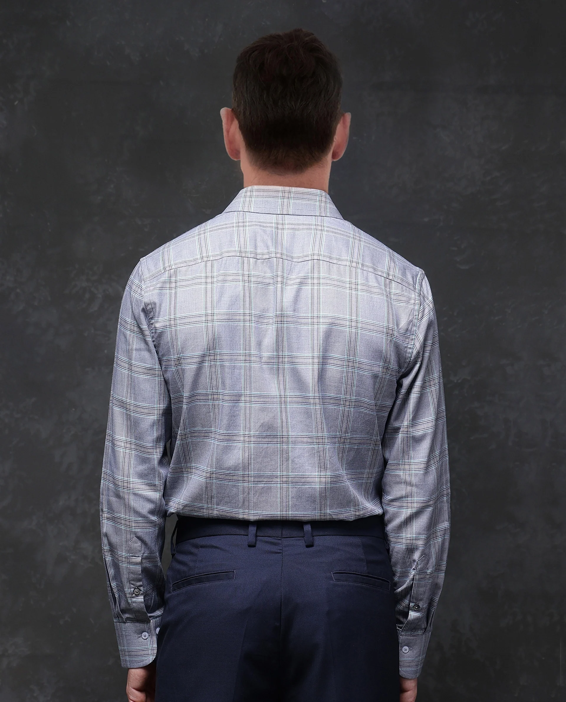 Rare Rabbit Men's Hoff Navy Cotton Checked Print Regular Fit Full Sleeve Collared Shirt - Image 4