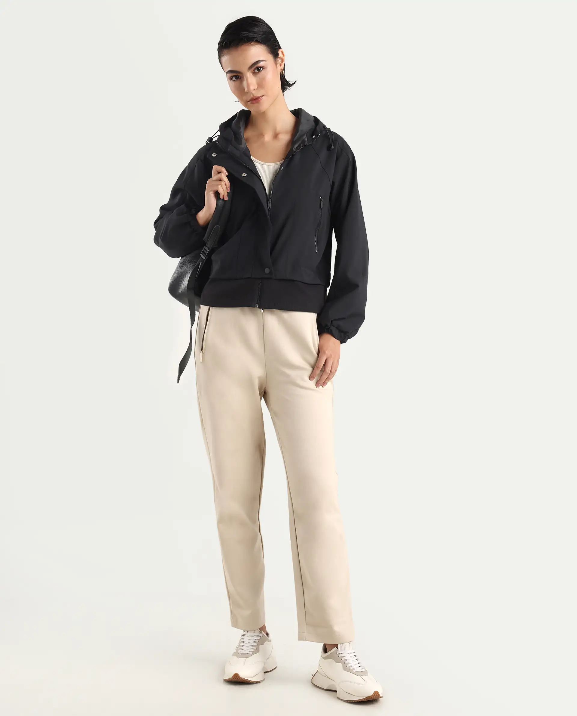 Rareism Women's Hoian Black Spread Collar Plain Ribbed Sleeve Boxy Fit Jacket - Image 2