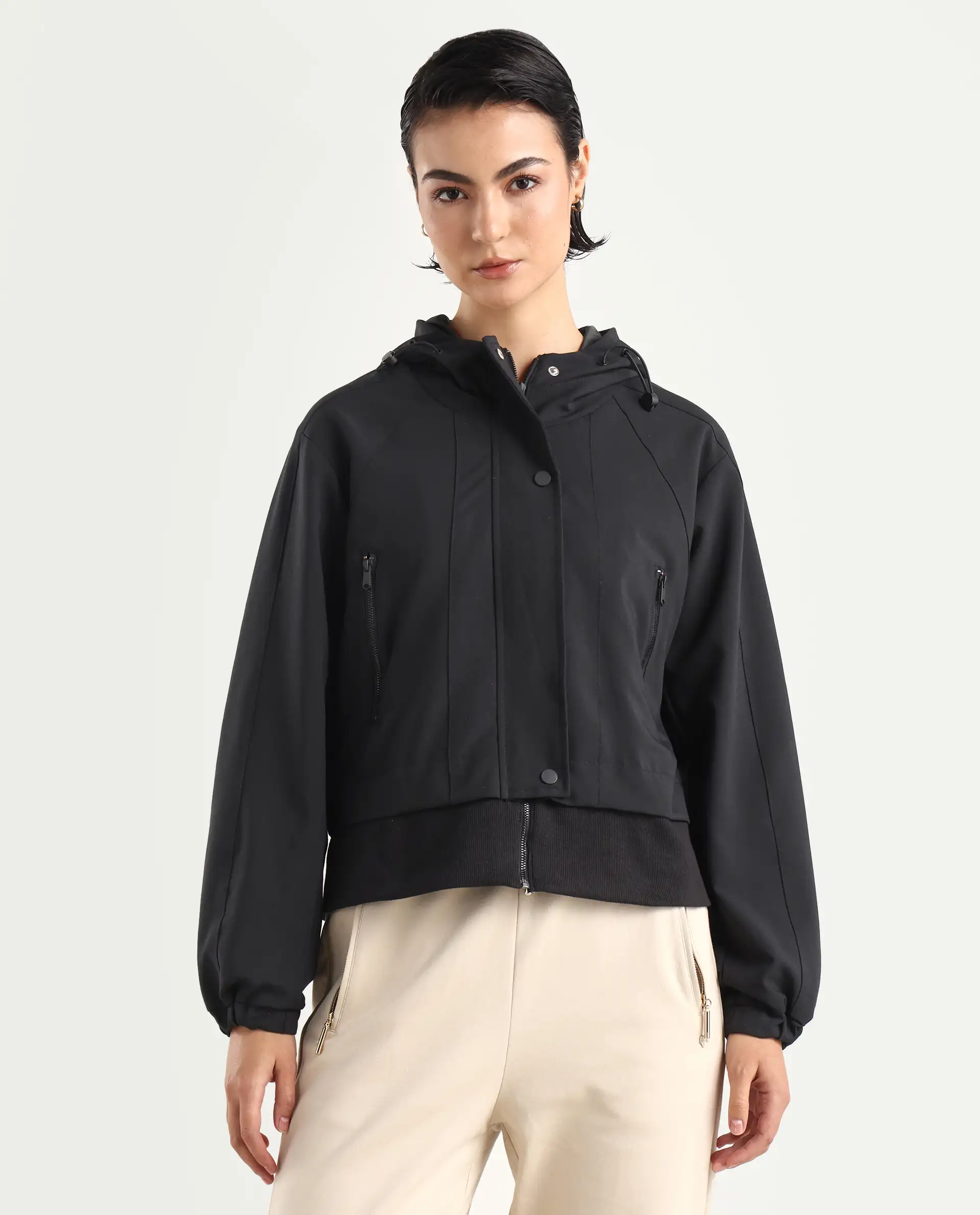 Rareism Women's Hoian Black Spread Collar Plain Ribbed Sleeve Boxy Fit Jacket - Image 4