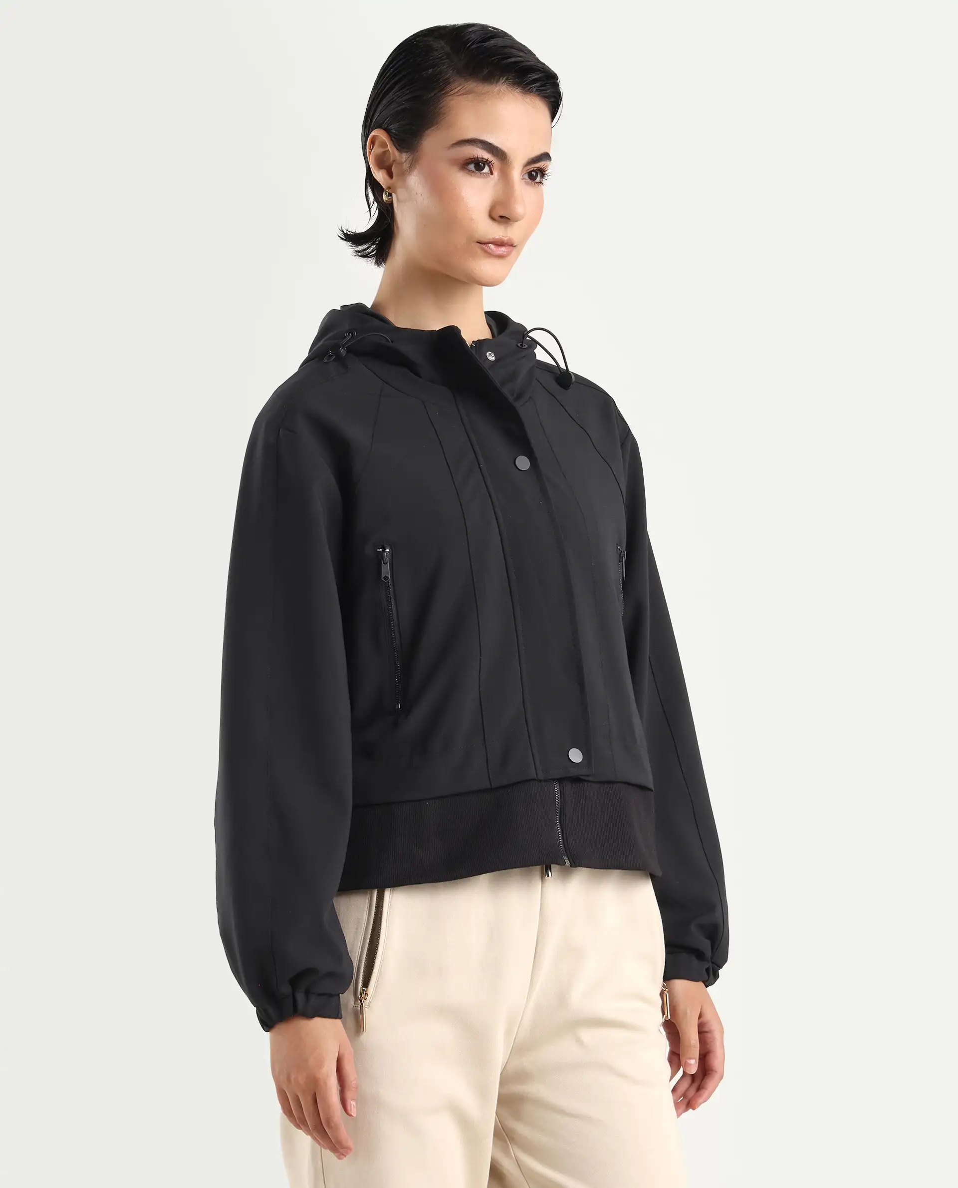 Rareism Women's Hoian Black Spread Collar Plain Ribbed Sleeve Boxy Fit Jacket - Image 5