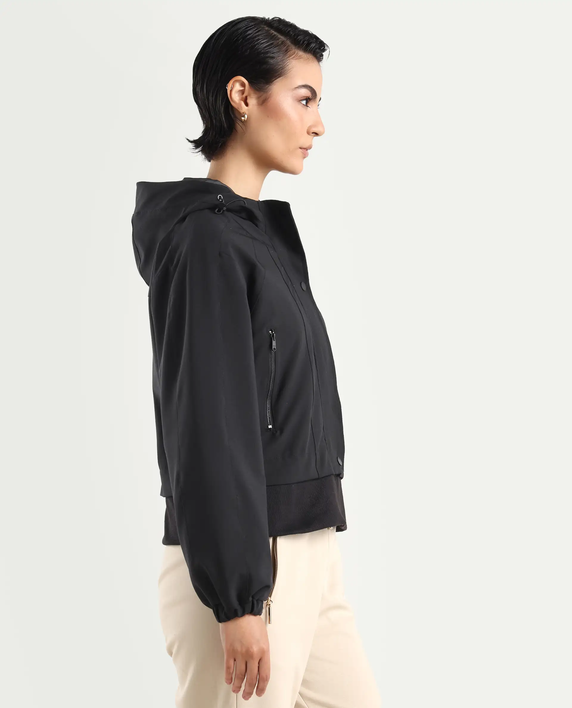 Rareism Women's Hoian Black Spread Collar Plain Ribbed Sleeve Boxy Fit Jacket - Image 6