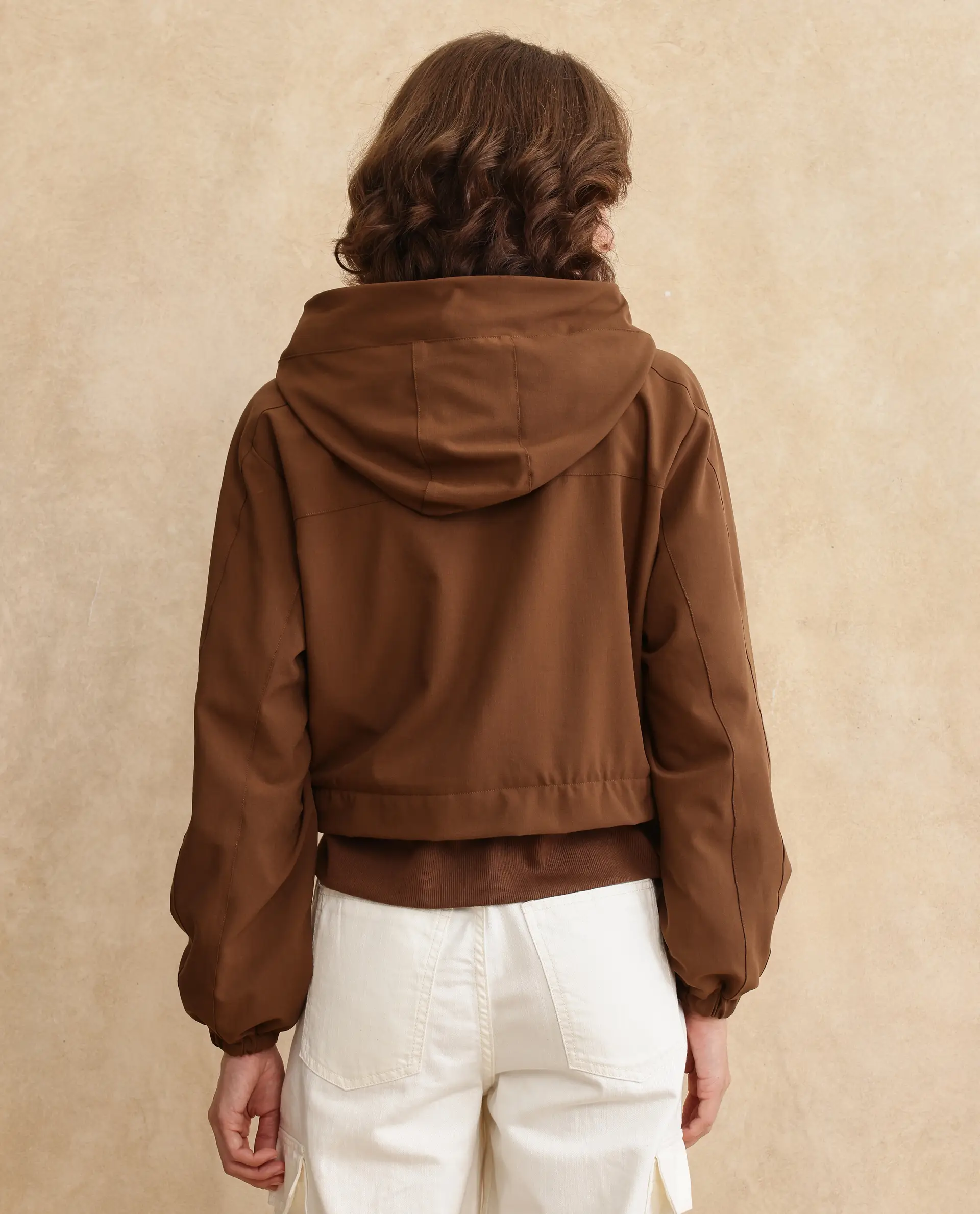 Rareism Women's Hoian Dark Beige Stand Collar Plain Ribbed Sleeve Boxy Fit Jacket - Image 9