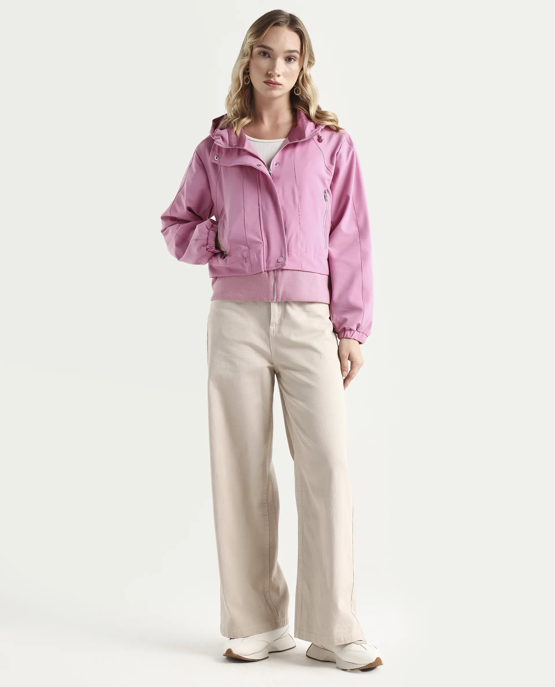 Rareism Women's Hoian Dusky Pink Cotton Stand Collar Plain Ribbed Sleeve Boxy Fit Jacket - Image 2