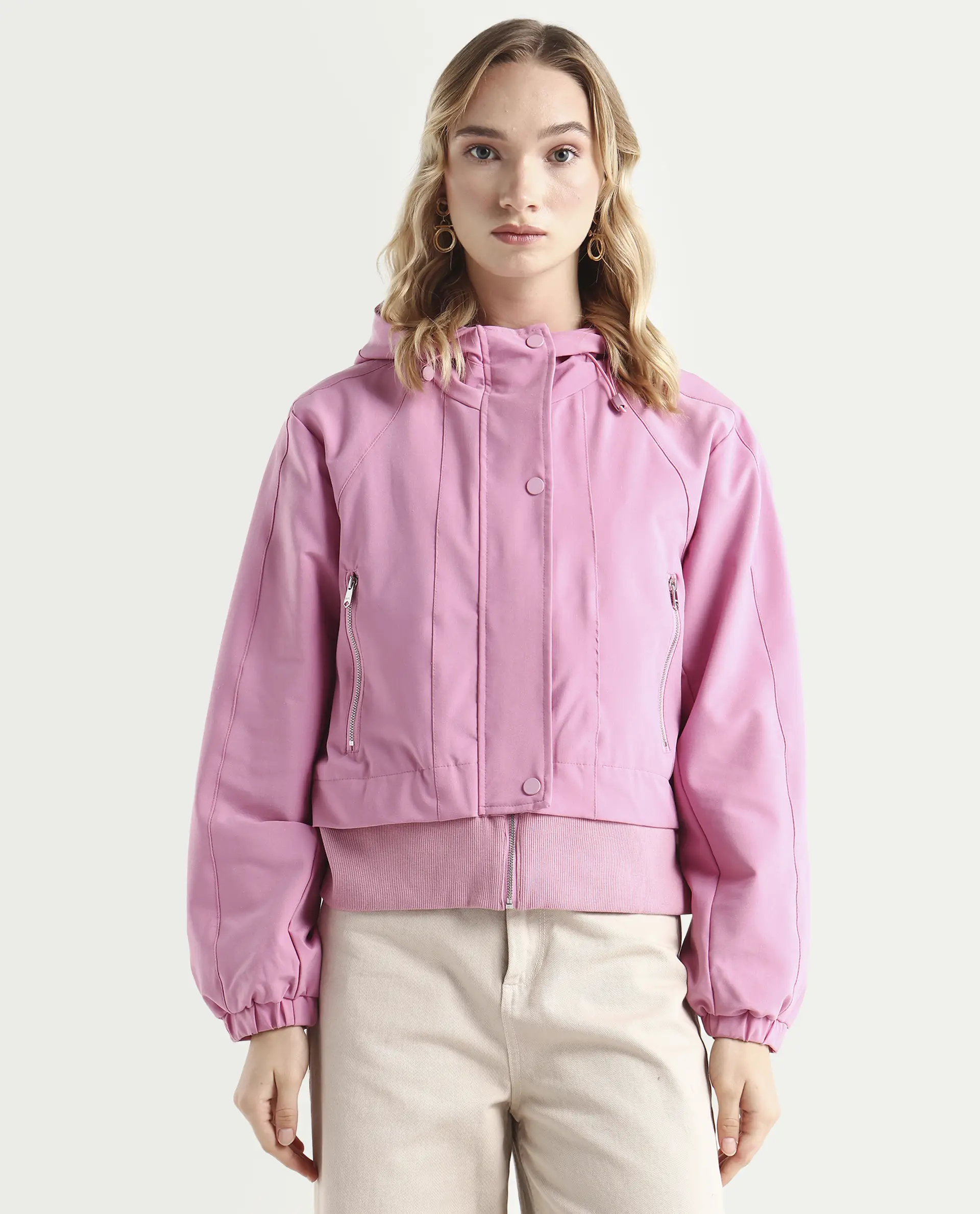 Rareism Women's Hoian Dusky Pink Cotton Stand Collar Plain Ribbed Sleeve Boxy Fit Jacket - Image 3