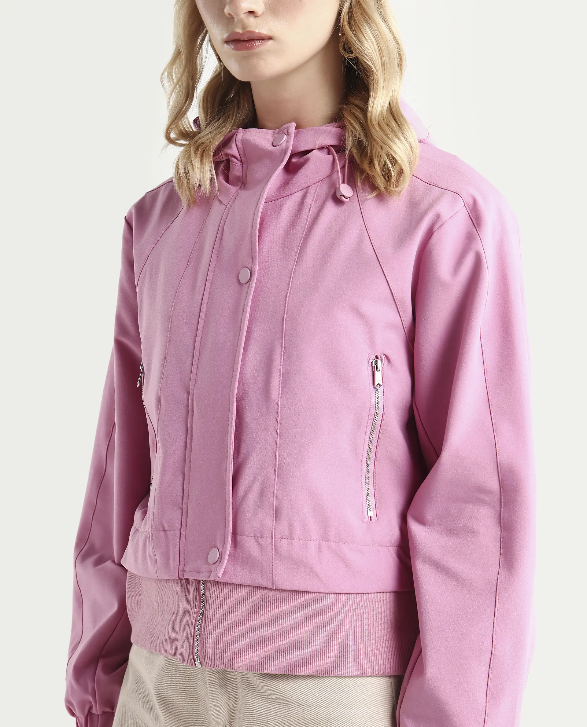 Rareism Women's Hoian Dusky Pink Cotton Stand Collar Plain Ribbed Sleeve Boxy Fit Jacket - Image 4