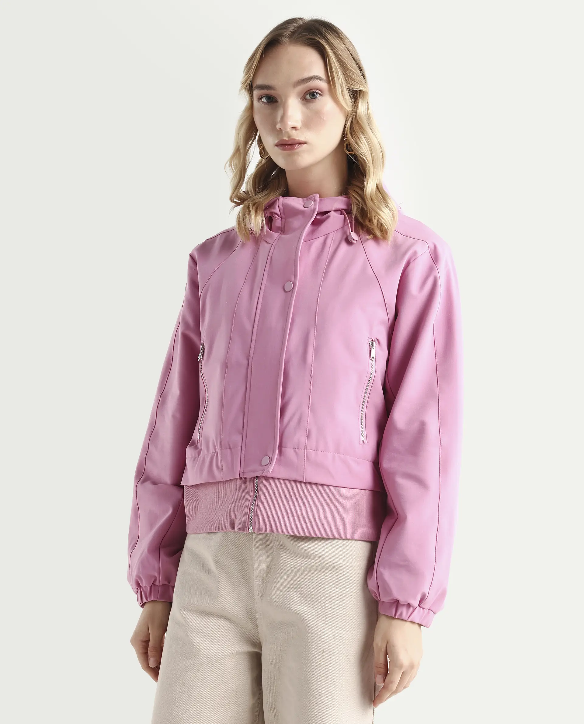 Rareism Women's Hoian Dusky Pink Cotton Stand Collar Plain Ribbed Sleeve Boxy Fit Jacket - Image 5