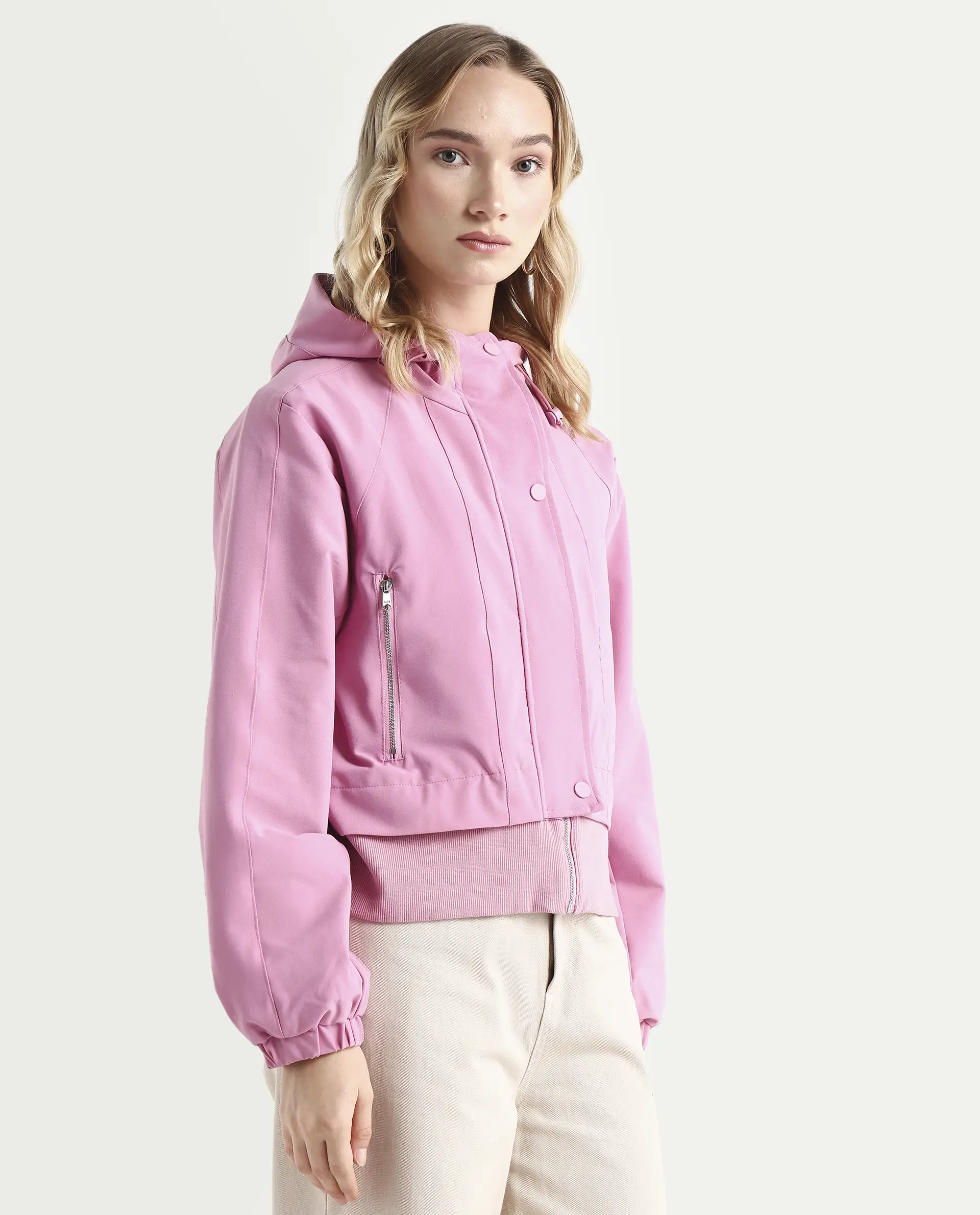 Rareism Women's Hoian Dusky Pink Cotton Stand Collar Plain Ribbed Sleeve Boxy Fit Jacket - Image 6