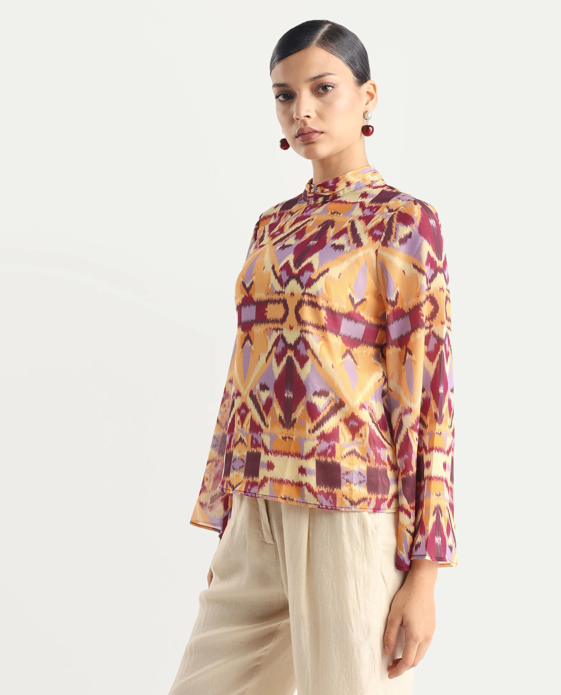 Rareism Women's Hokas Multi Polyester High Neck Abstract Print Relaxed Fit Top - Image 7