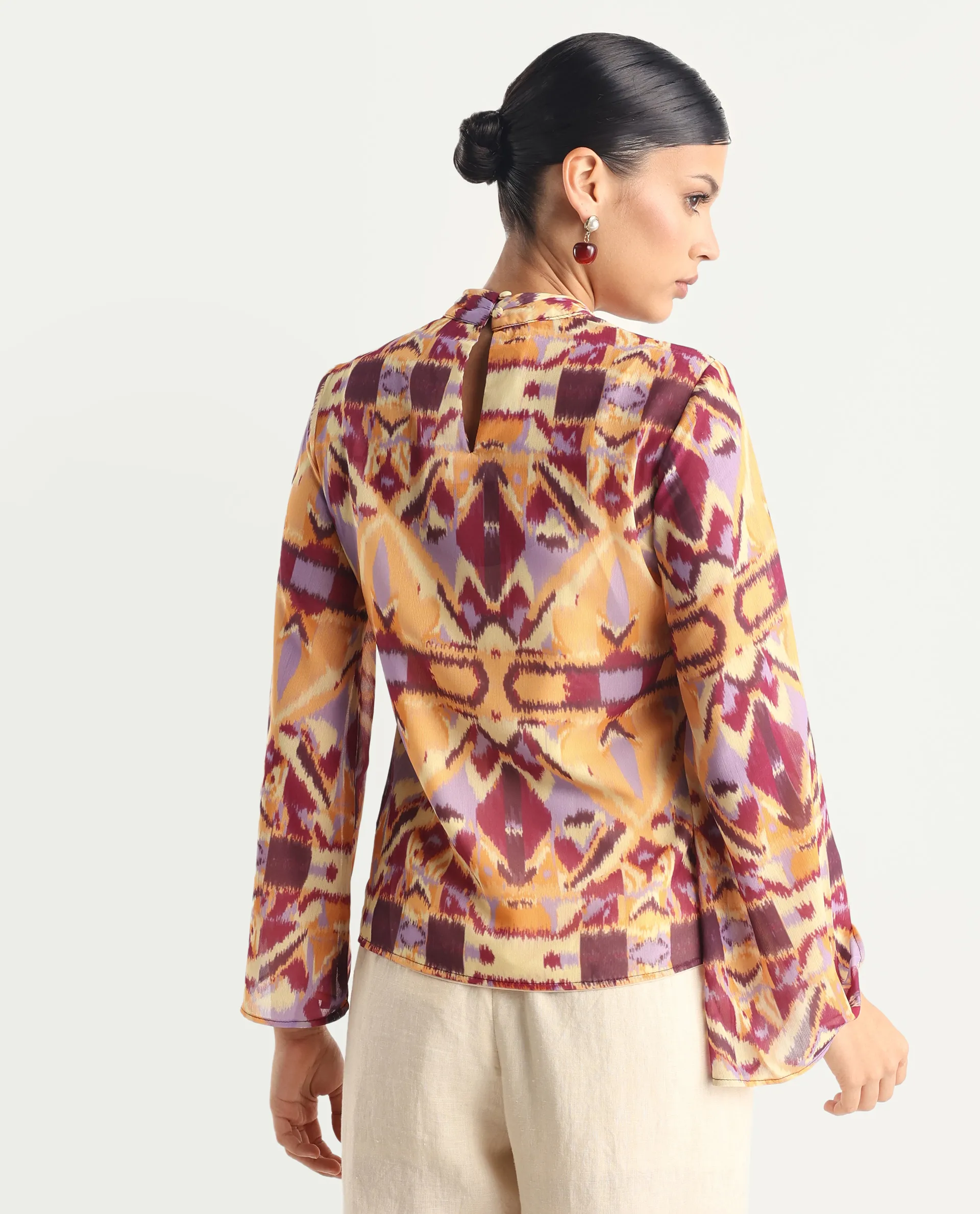 Rareism Women's Hokas Multi Polyester High Neck Abstract Print Relaxed Fit Top - Image 9
