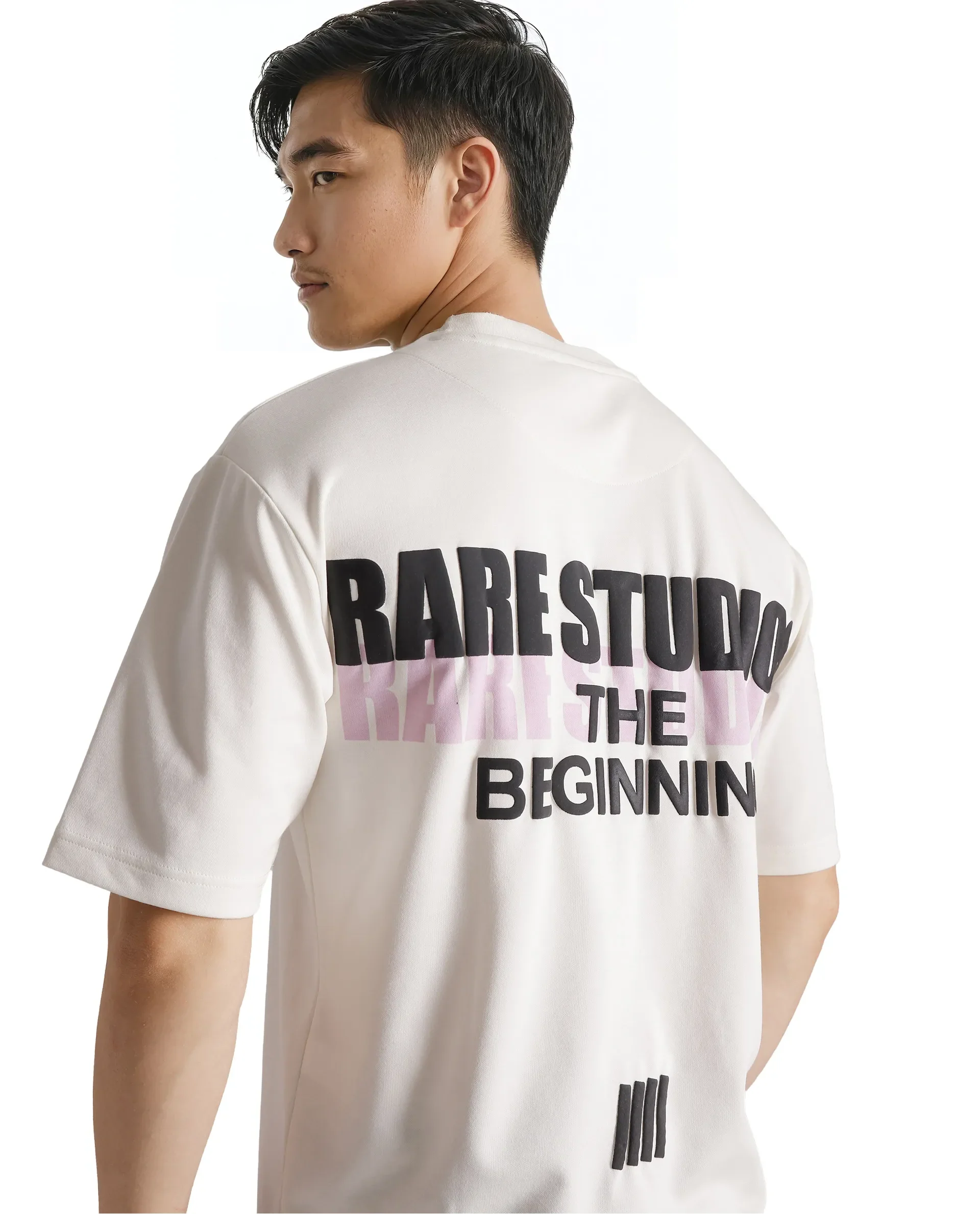 Rare Rabbit Men's Hol Off White Cotton Graphic Print Boxy Fit Half Sleeve Crew Neck T-Shirt