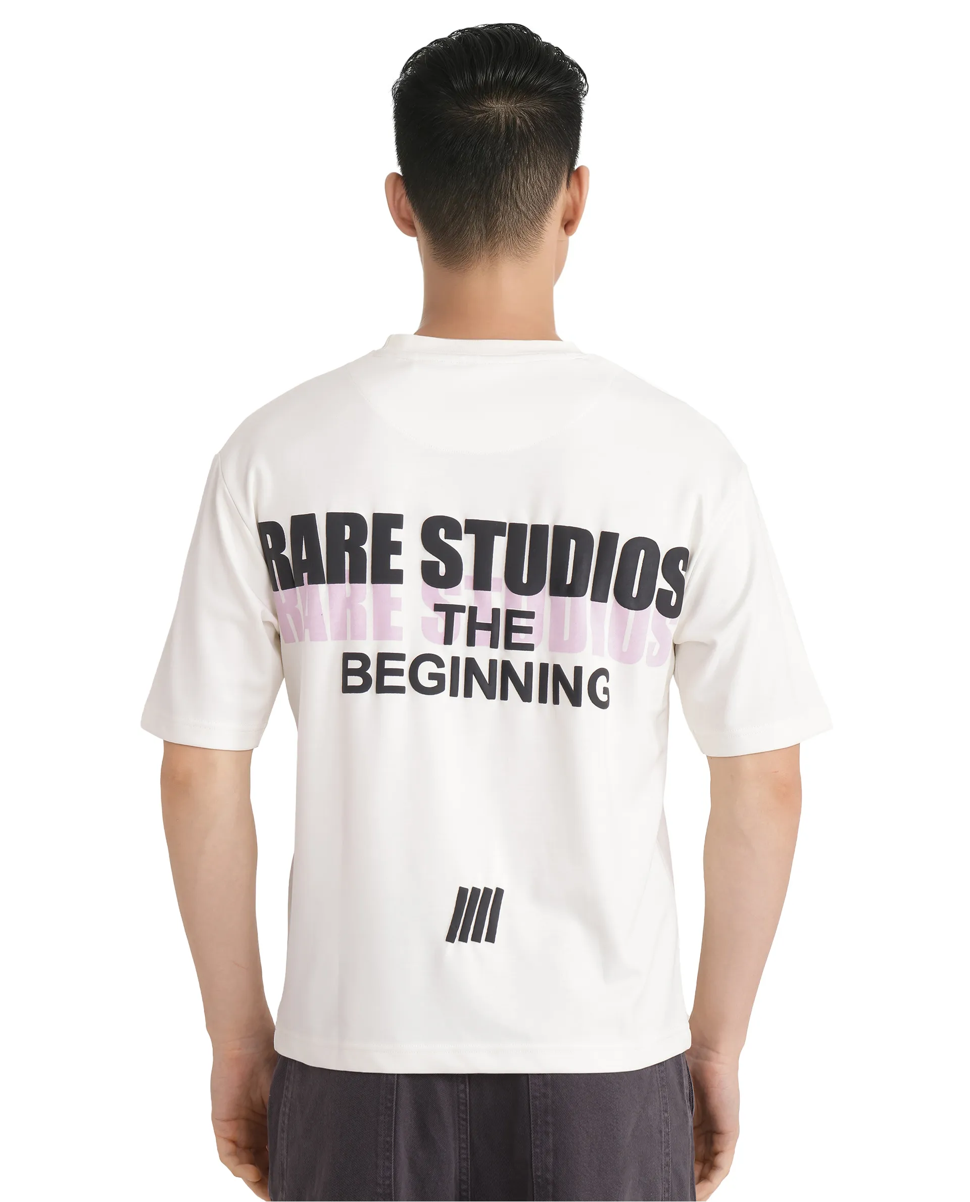 Rare Rabbit Men's Hol Off White Cotton Graphic Print Boxy Fit Half Sleeve Crew Neck T-Shirt - Image 4