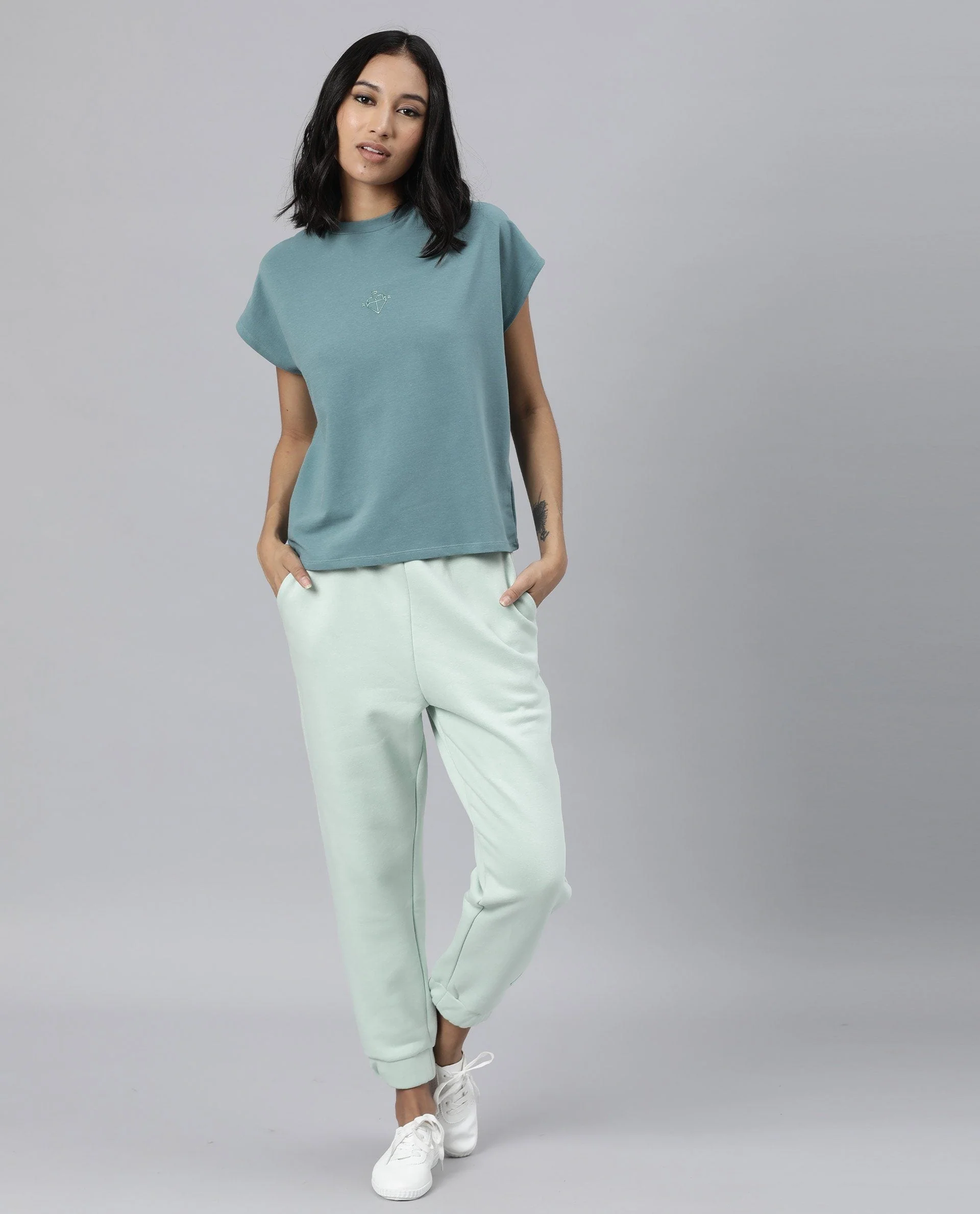 Rareism Womens Hola Green T-Shirt High Neck Polycotton Spandex Fabric - Image 4