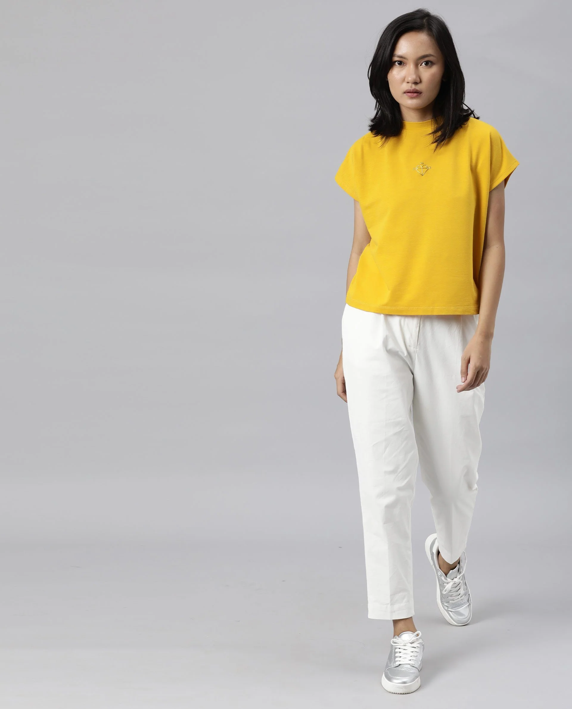 Rareism Womens Hola Mustard T-Shirt High Neck Polycotton Spandex Fabric - Image 3