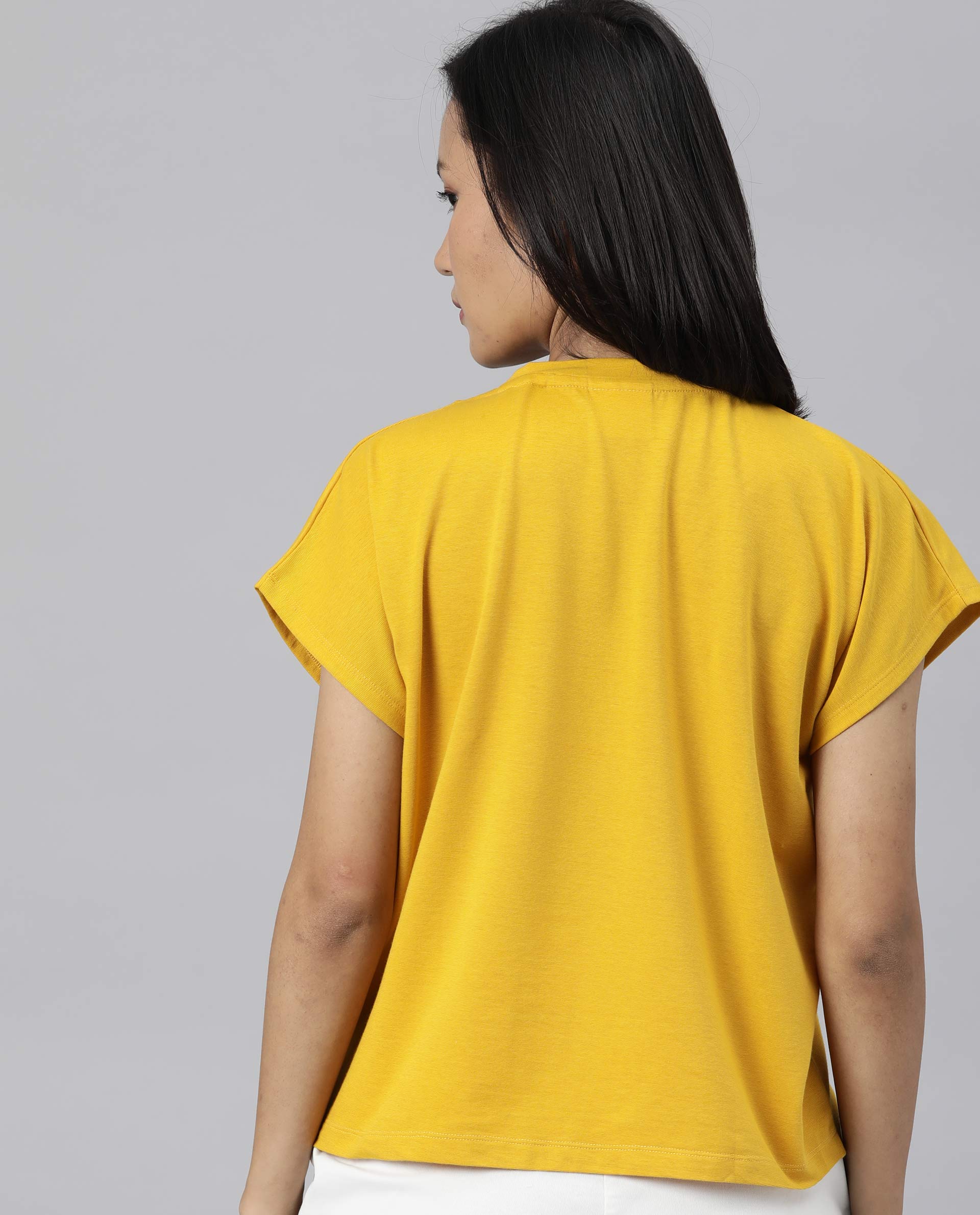 Rareism Womens Hola Mustard T-Shirt High Neck Polycotton Spandex Fabric - Image 5