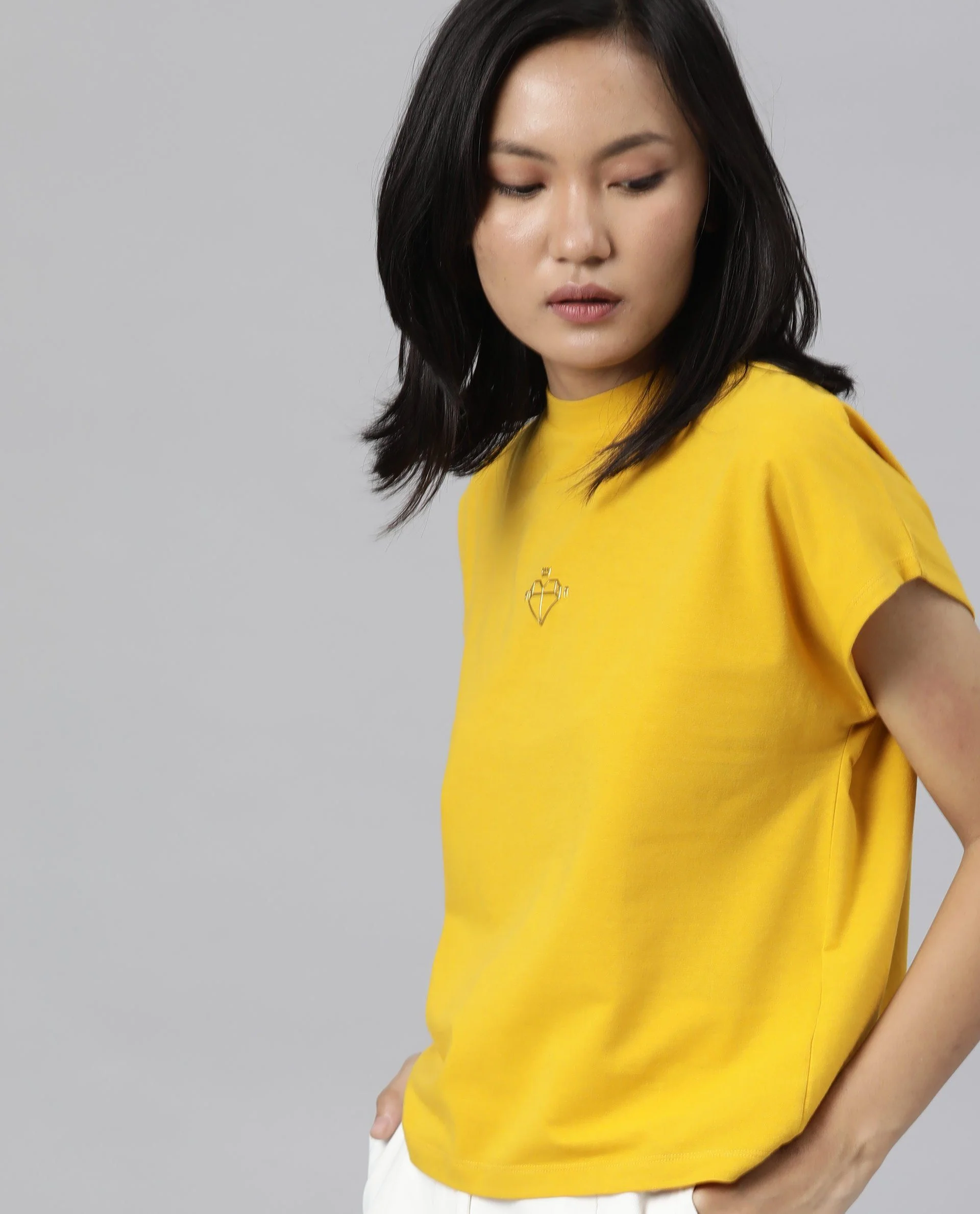 Rareism Womens Hola Mustard T-Shirt High Neck Polycotton Spandex Fabric - Image 6