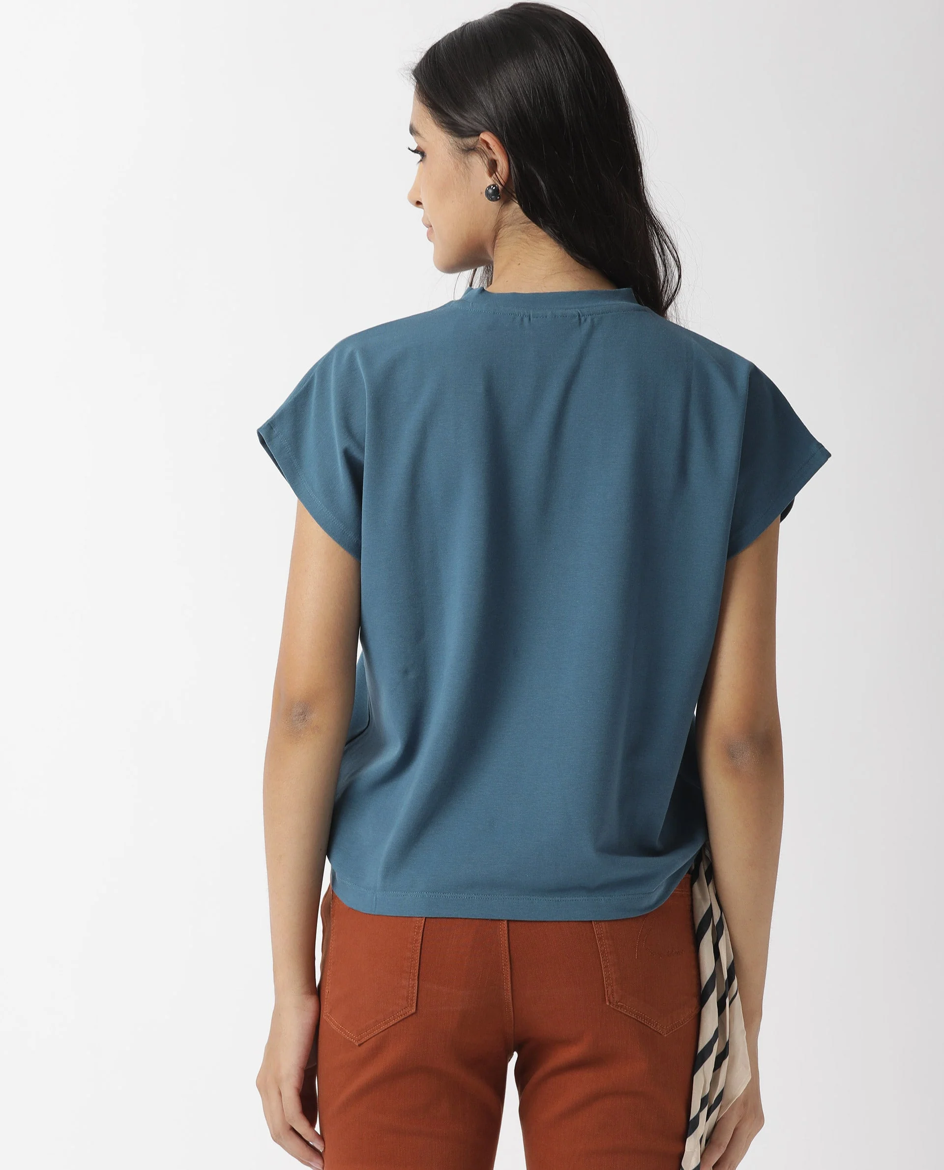 Rareism Womens Hola Petrol T-Shirt High Neck Polycotton Spandex Fabric - Image 6