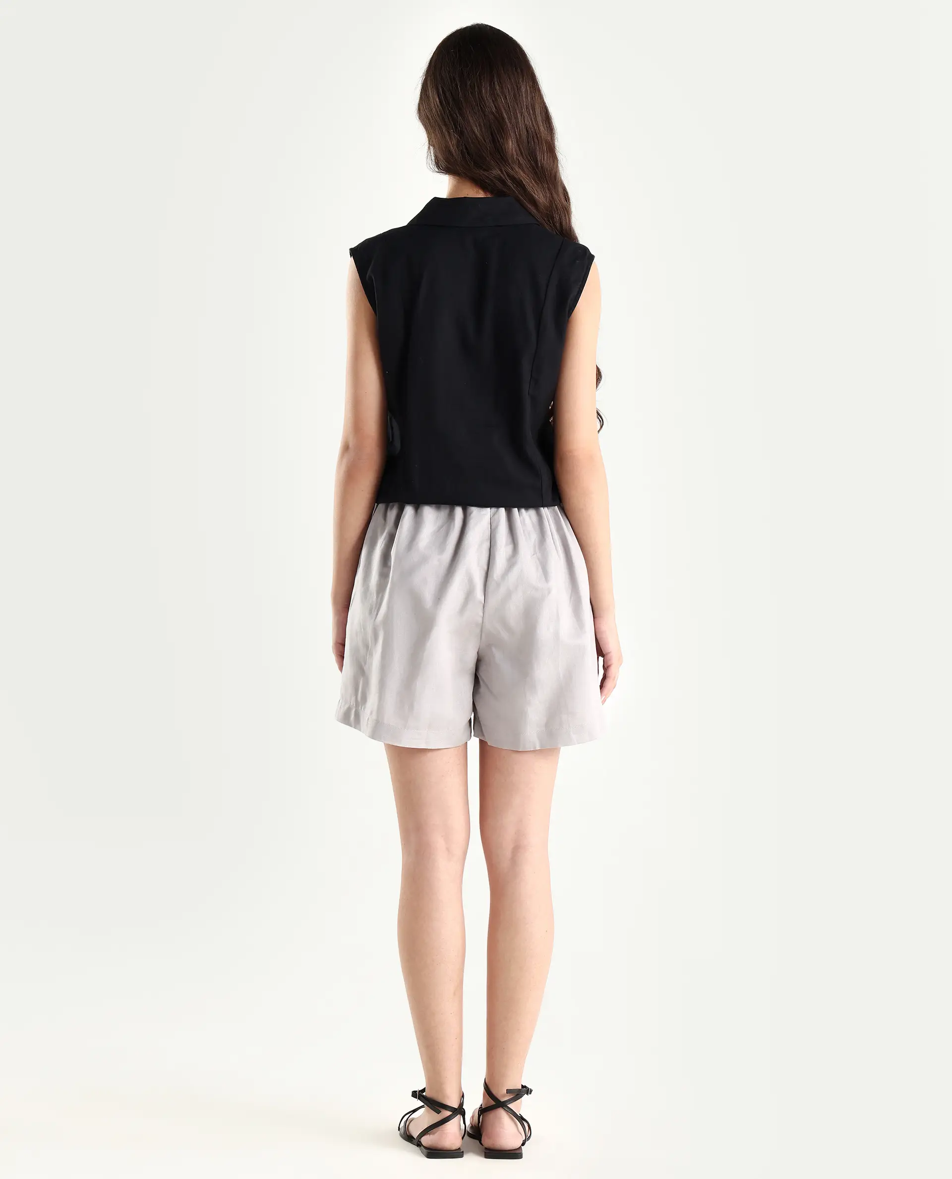 Rareism Women's Hola Grey Cotton Blend Plain Mini Regular Fit Shorts - Image 7