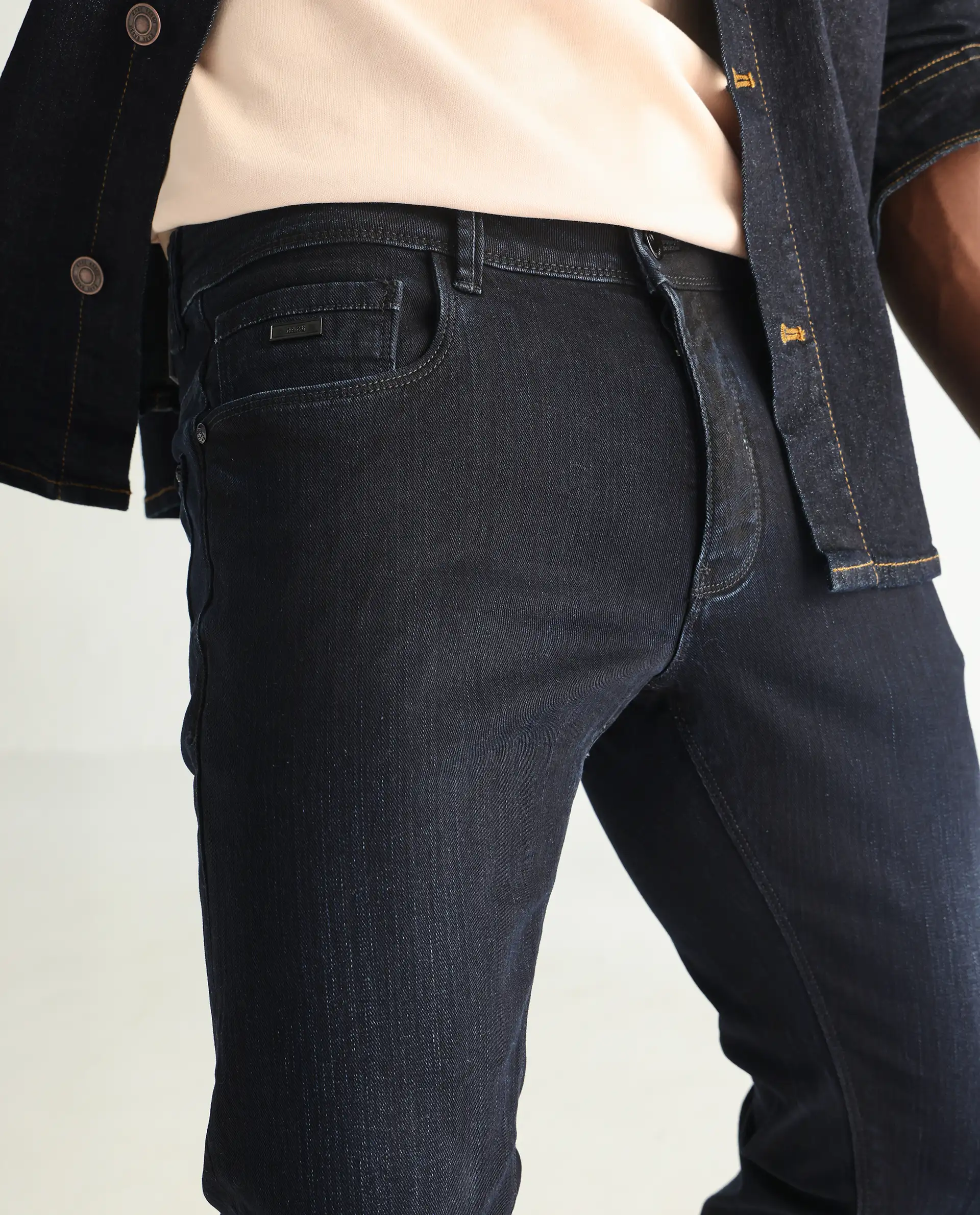 Rare Rabbit Men's Holand Navy Cotton Plain Hawk Slim Fit Jeans - Image 2