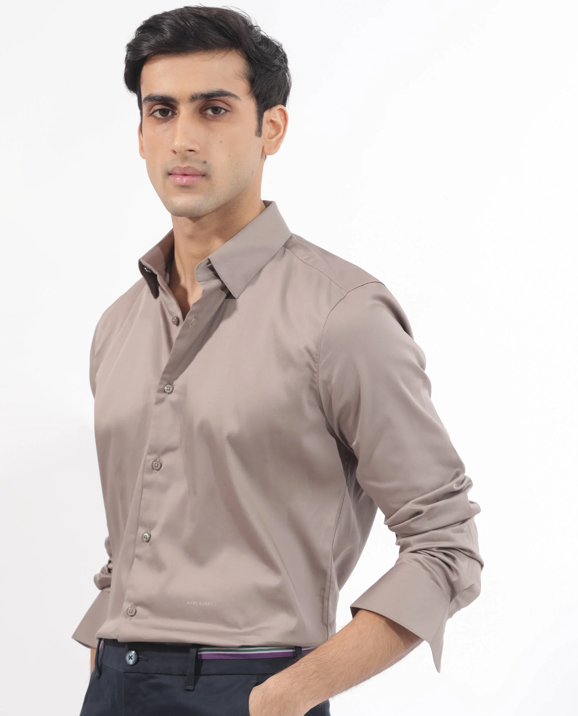 Rare Rabbit Men's Holand Beige Satin Plain Regular Fit Full Sleeve Collared Shirt - Image 6