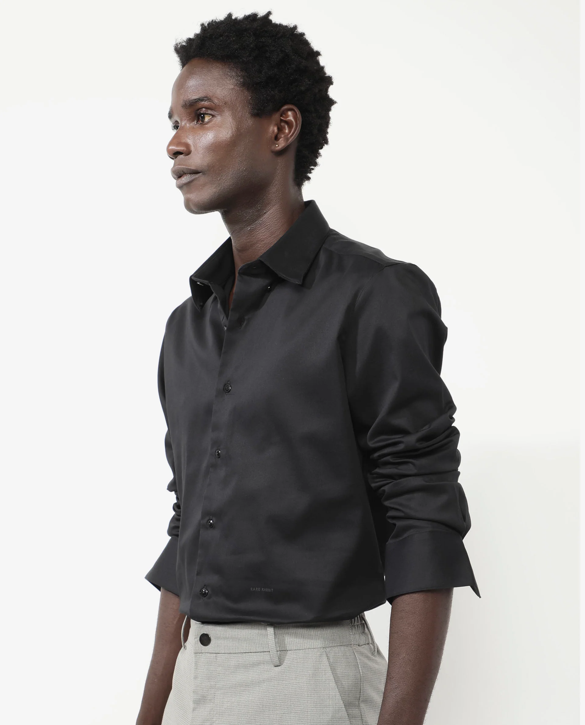 Rare Rabbit Men's Holand Black Satin Plain Regular Fit Full Sleeve Collared Shirt - Image 7