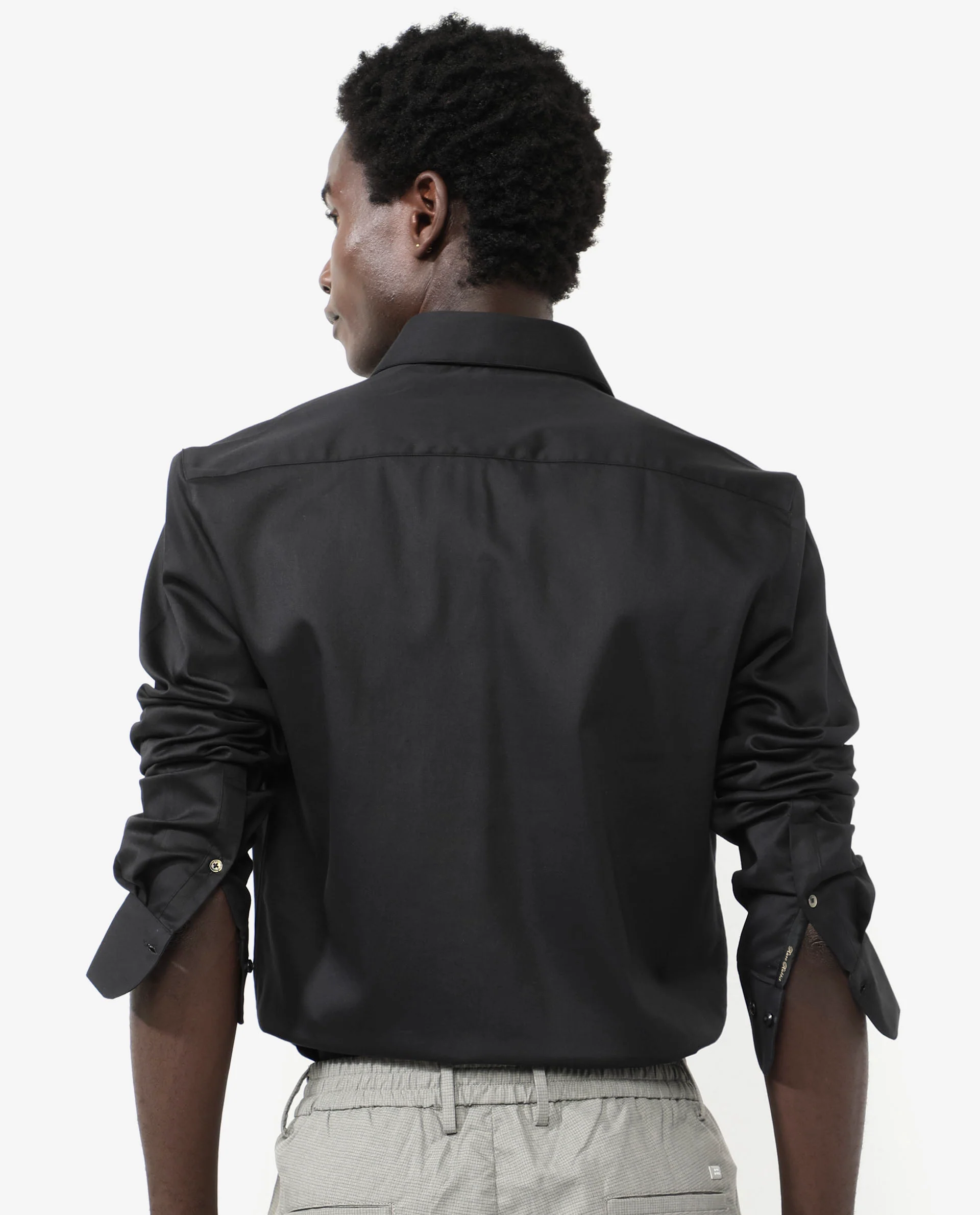Rare Rabbit Men's Holand Black Satin Plain Regular Fit Full Sleeve Collared Shirt - Image 8