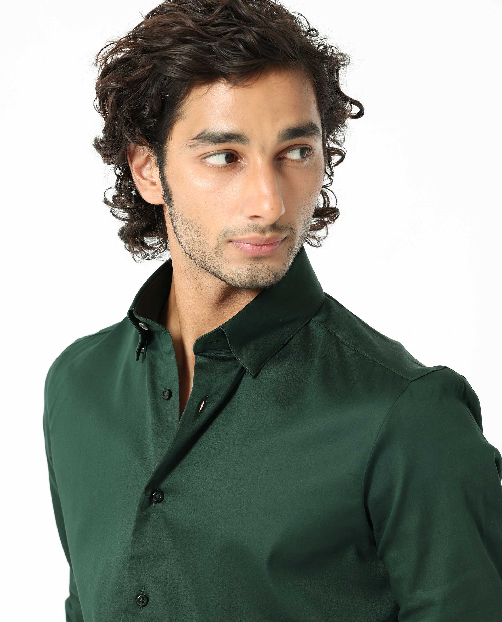 Rare Rabbit Men's Holand Dark Olive Satin Plain Regular Fit Full Sleeve Collared Shirt - Image 5