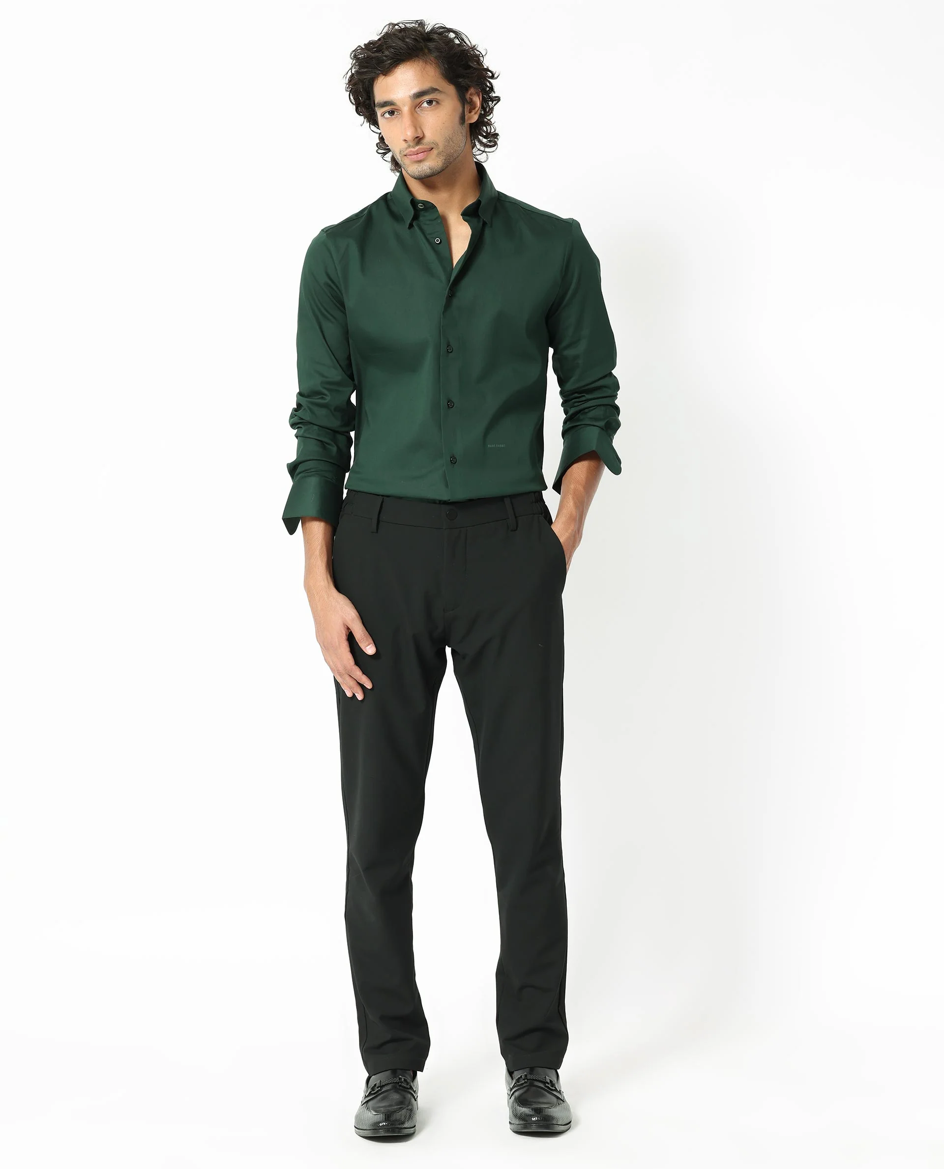 Rare Rabbit Men's Holand Dark Olive Satin Plain Regular Fit Full Sleeve Collared Shirt - Image 7