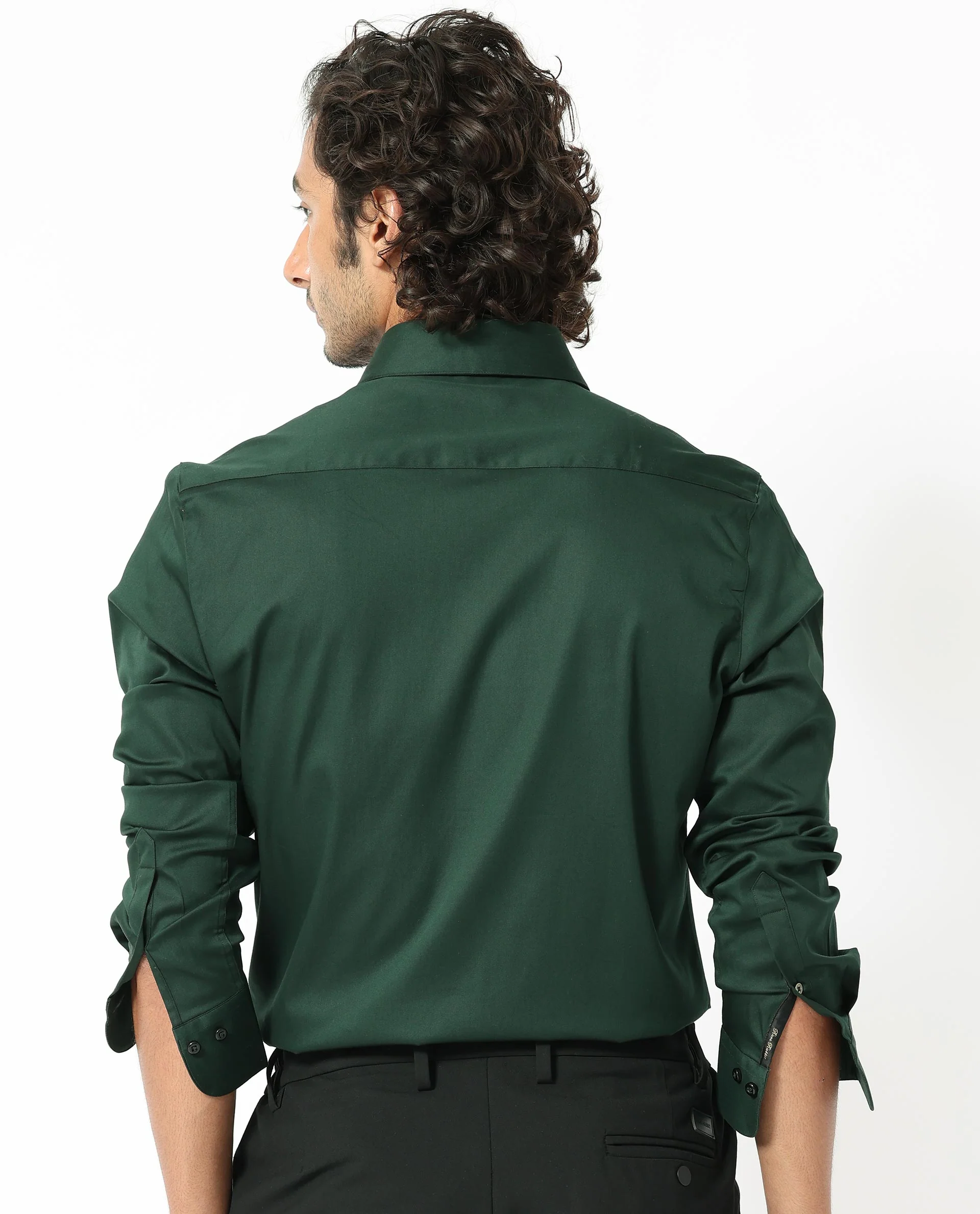 Rare Rabbit Men's Holand Dark Olive Satin Plain Regular Fit Full Sleeve Collared Shirt - Image 8