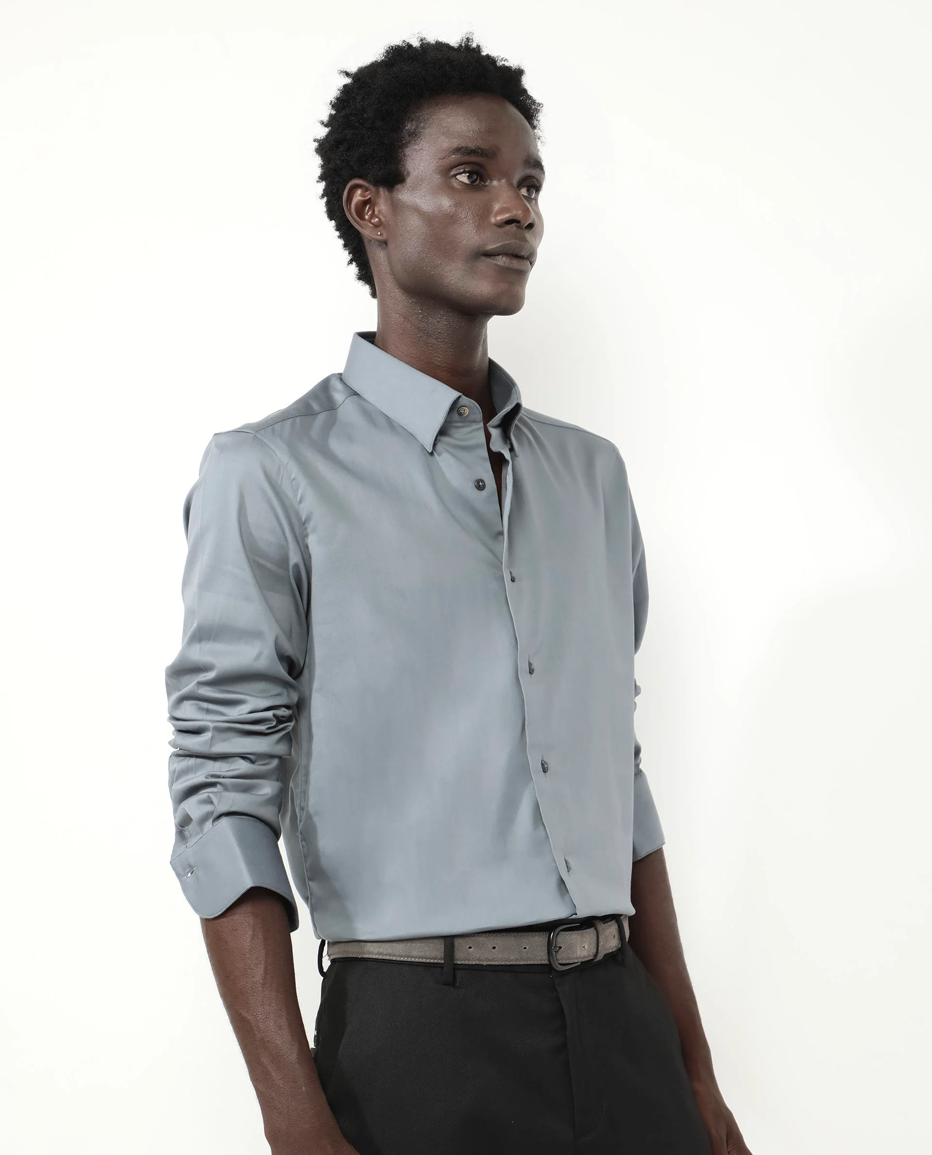 Rare Rabbit Men's Holand Dusky Green Satin Plain Regular Fit Full Sleeve Collared Shirt - Image 4