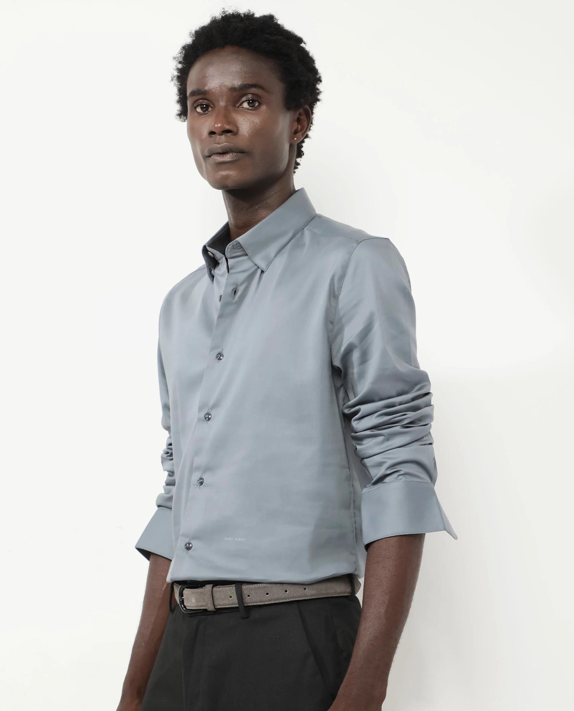 Rare Rabbit Men's Holand Dusky Green Satin Plain Regular Fit Full Sleeve Collared Shirt - Image 5