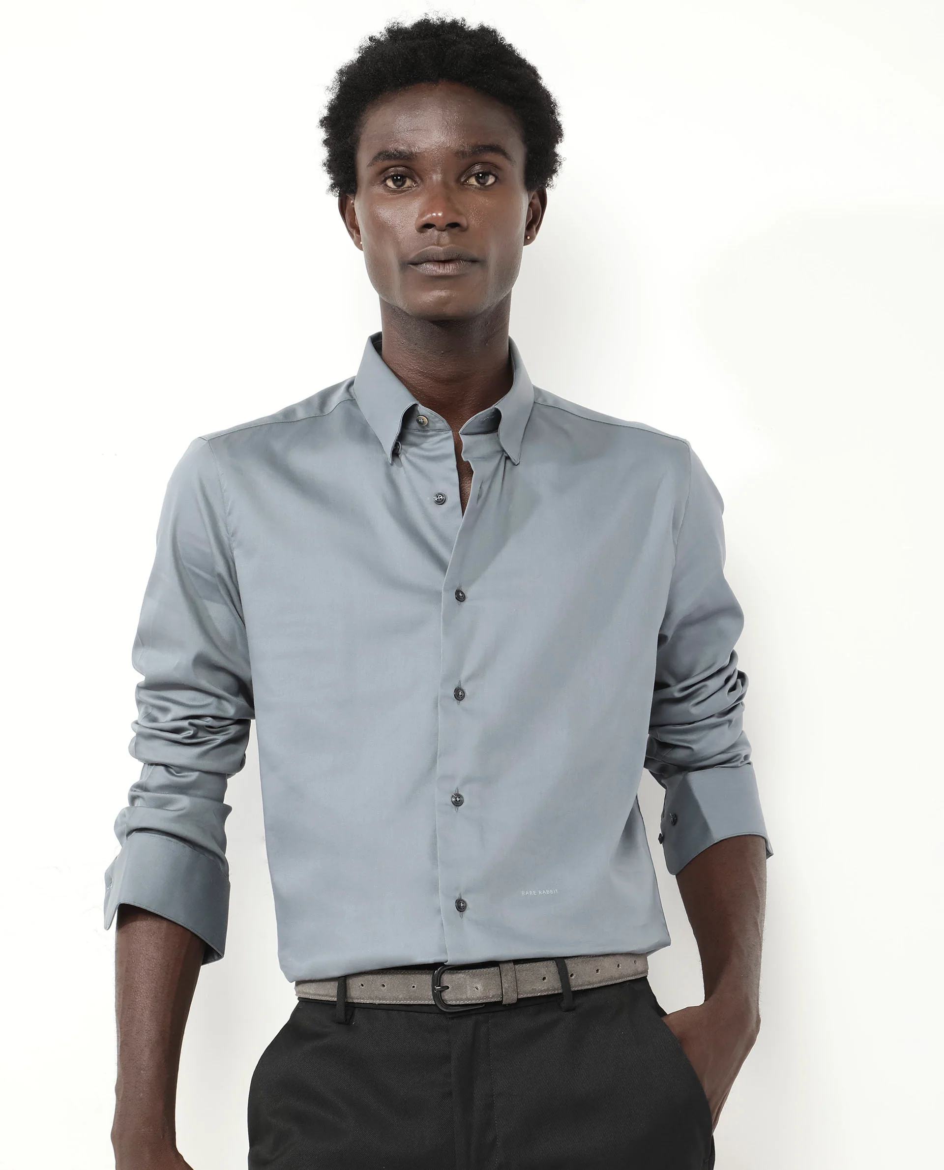 Rare Rabbit Men's Holand Dusky Green Satin Plain Regular Fit Full Sleeve Collared Shirt - Image 7