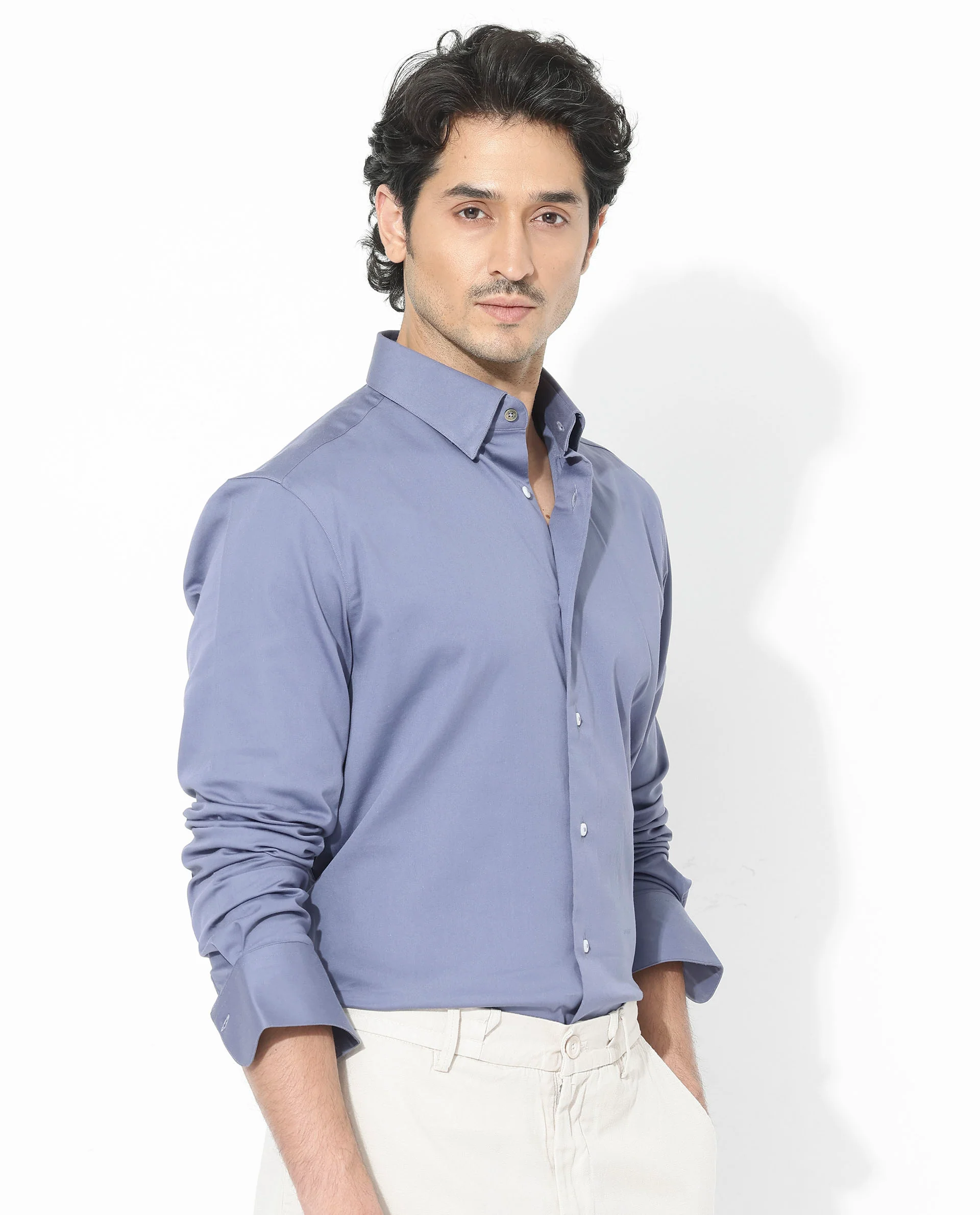 Rare Rabbit Men's Holand Dusky Purple Satin Plain Regular Fit Full Sleeve Collared Shirt - Image 10