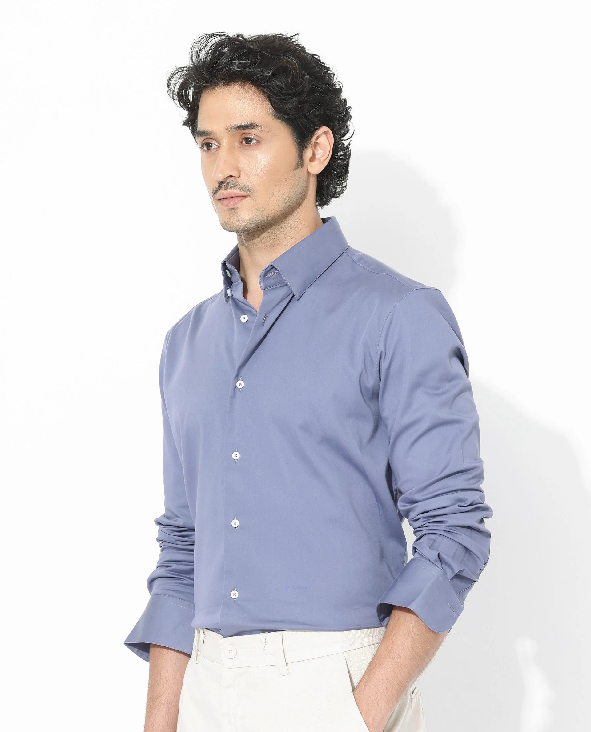Rare Rabbit Men's Holand Dusky Purple Satin Plain Regular Fit Full Sleeve Collared Shirt - Image 3