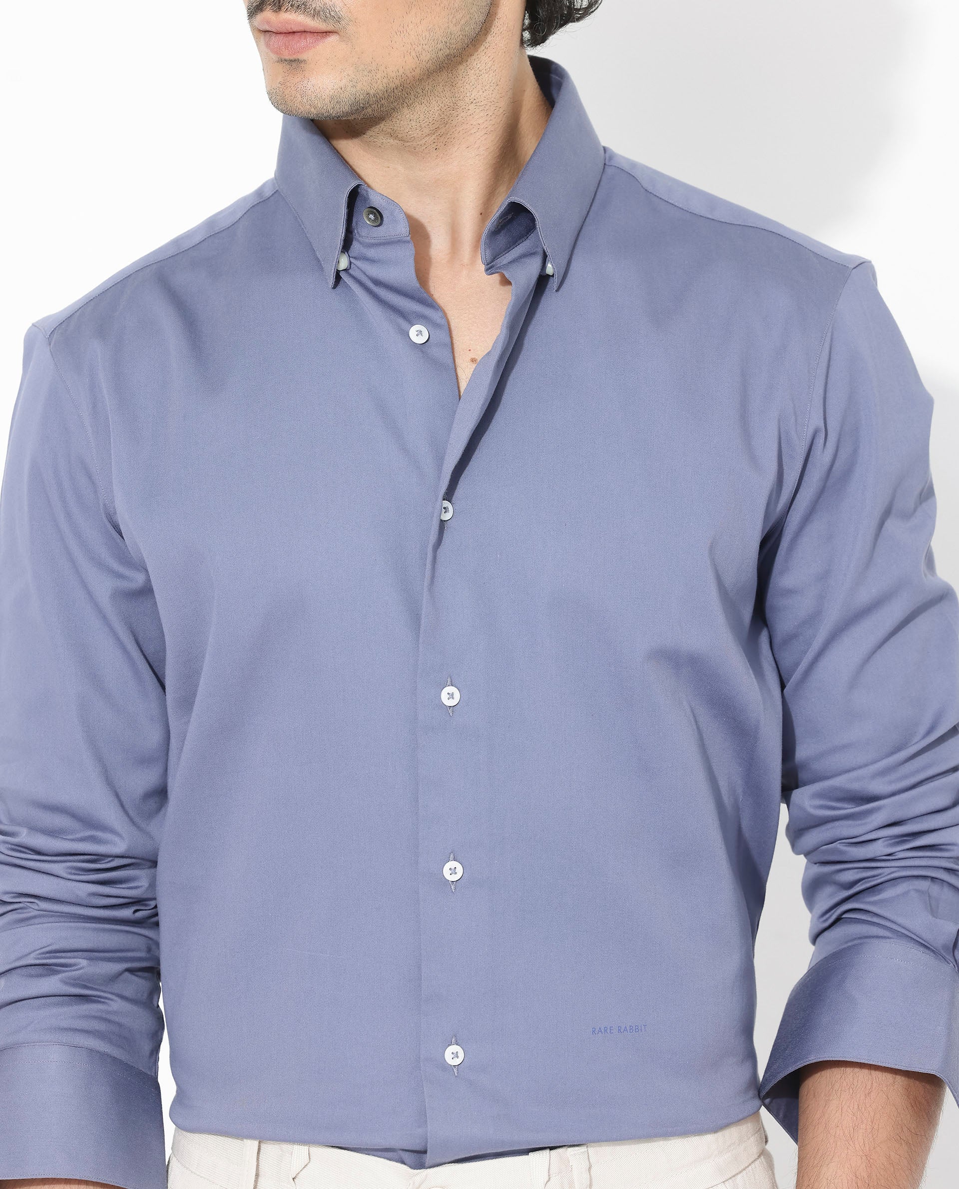 Rare Rabbit Men's Holand Dusky Purple Satin Plain Regular Fit Full Sleeve Collared Shirt - Image 5