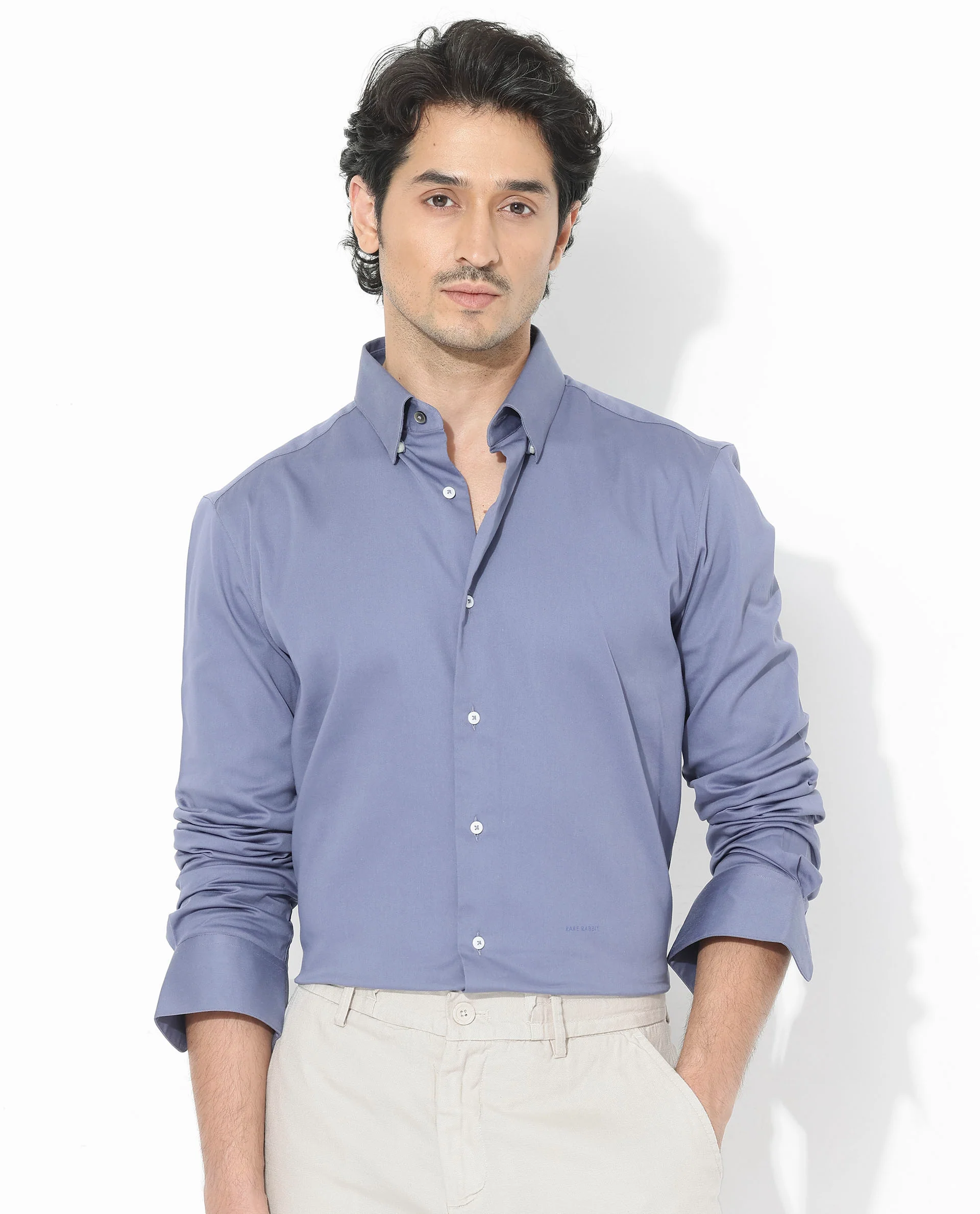 Rare Rabbit Men's Holand Dusky Purple Satin Plain Regular Fit Full Sleeve Collared Shirt - Image 9