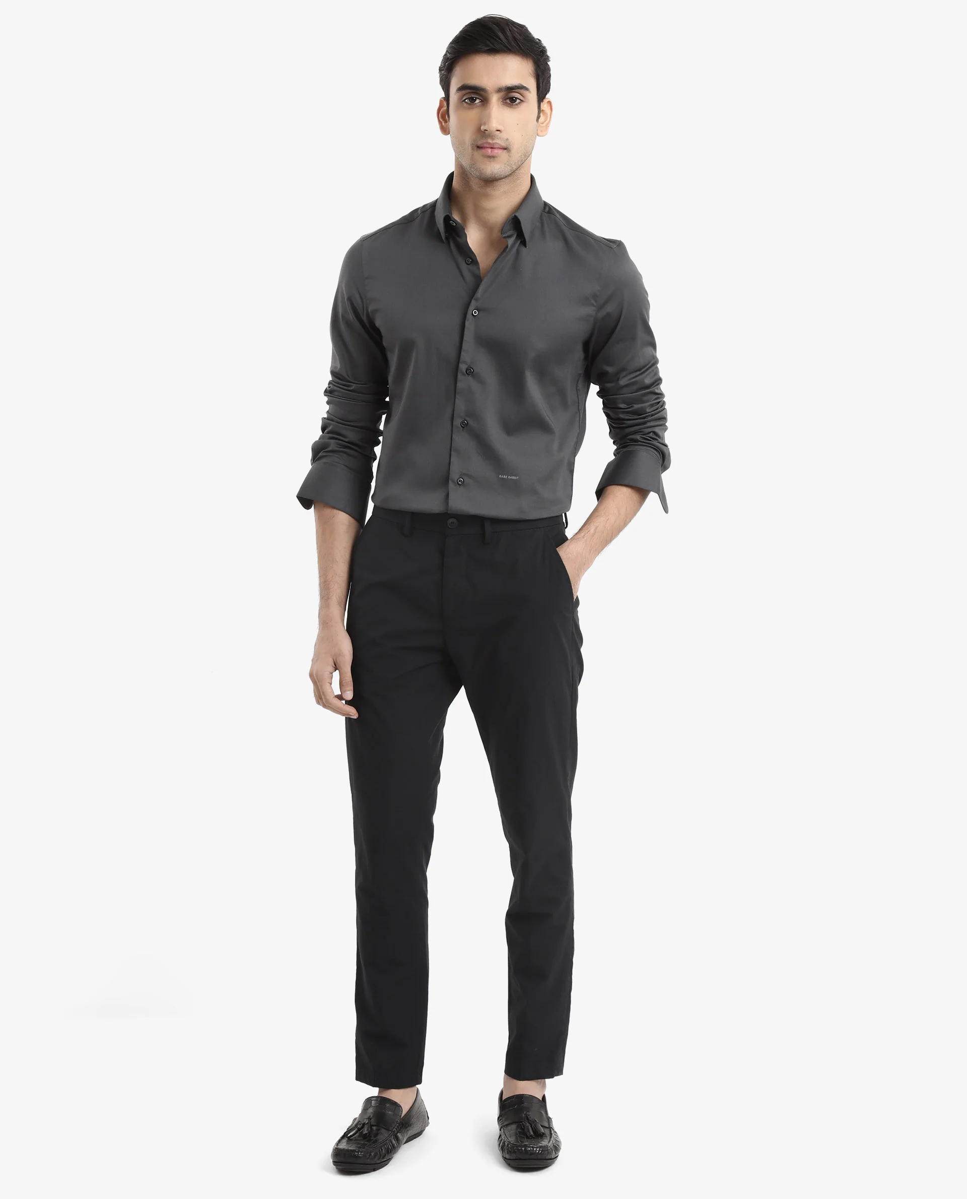 Rare Rabbit Men's Holand Grey Satin Plain Regular Fit Full Sleeve Button-Down Collar Shirt - Image 2