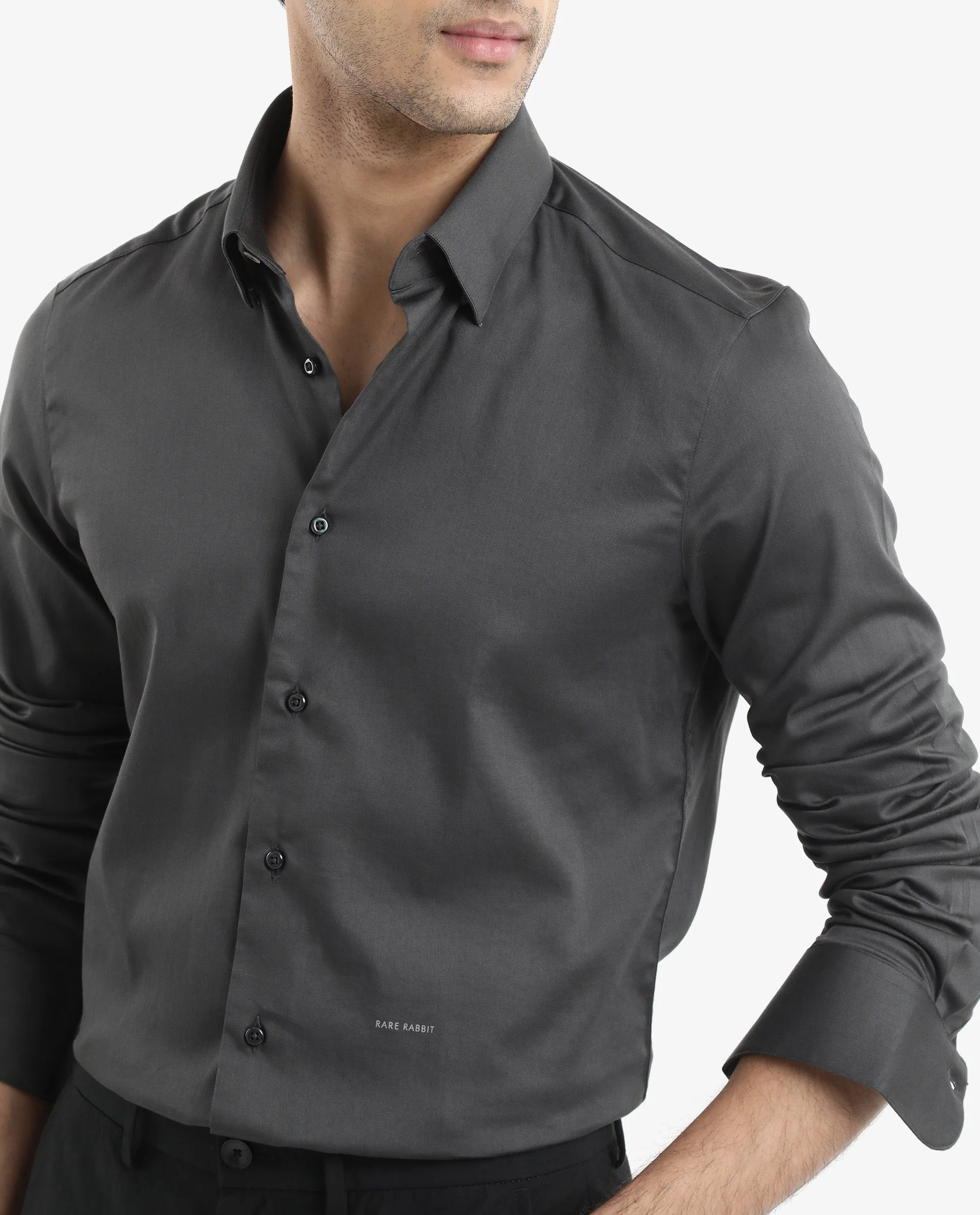 Rare Rabbit Men's Holand Grey Satin Plain Regular Fit Full Sleeve Button-Down Collar Shirt - Image 4