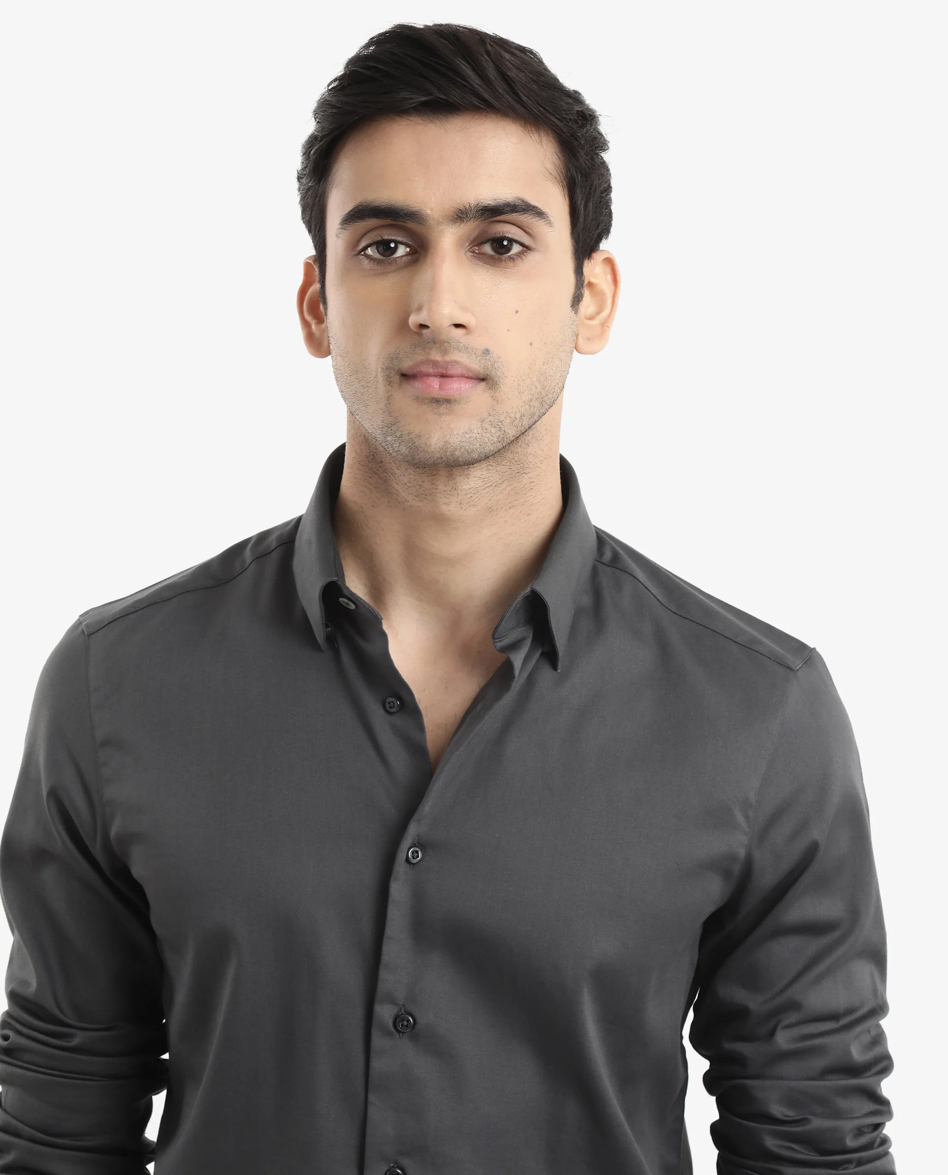 Rare Rabbit Men's Holand Grey Satin Plain Regular Fit Full Sleeve Button-Down Collar Shirt - Image 5