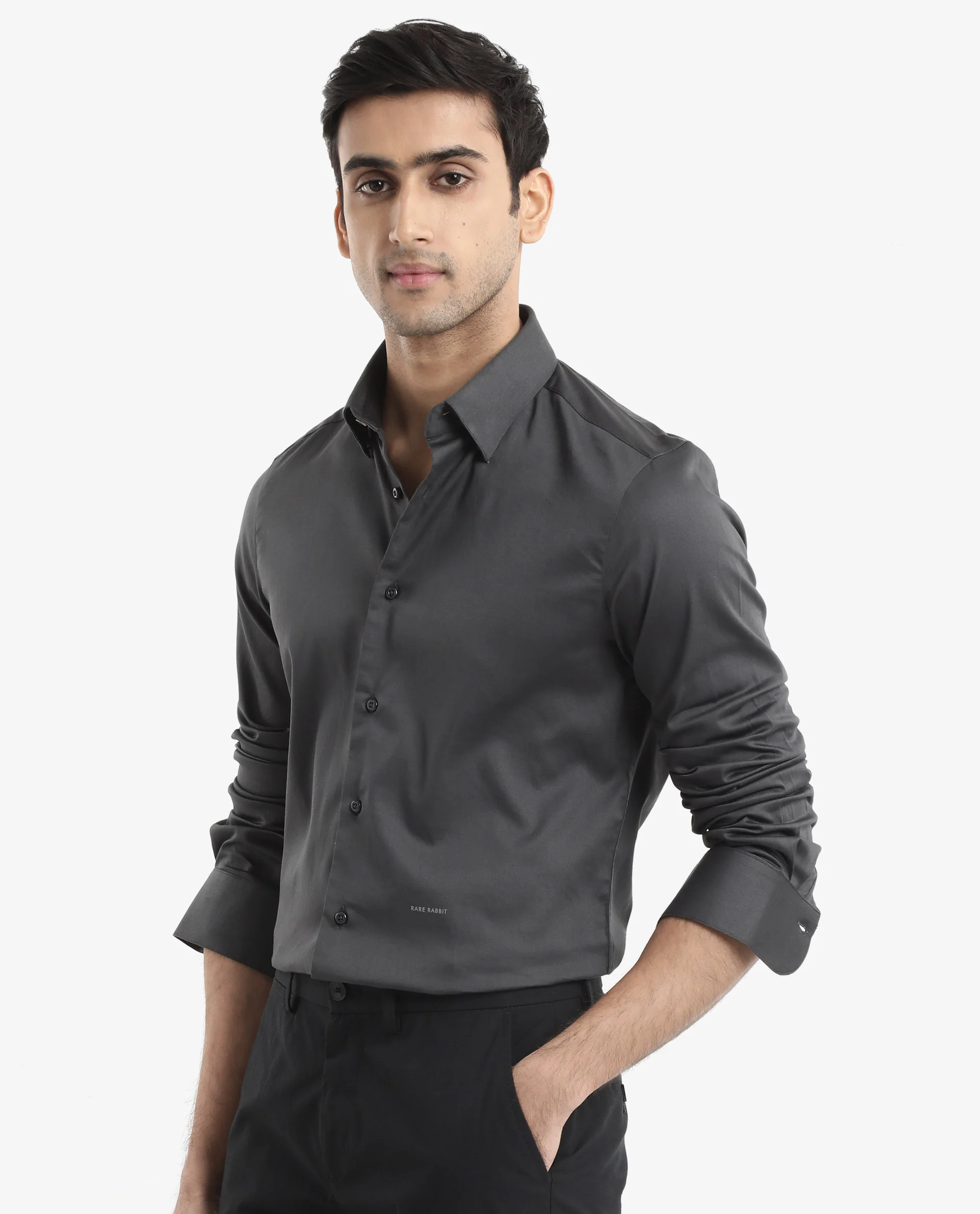 Rare Rabbit Men's Holand Grey Satin Plain Regular Fit Full Sleeve Button-Down Collar Shirt - Image 9