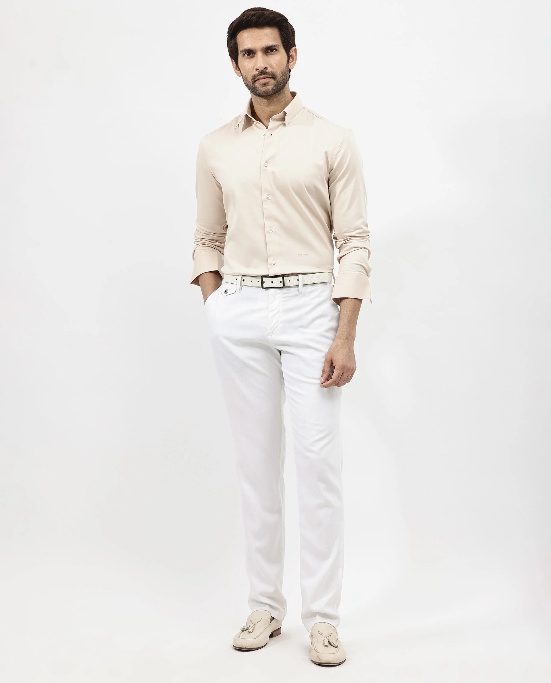 Rare Rabbit Men's Holand Light Beige Satin Plain Regular Fit Full Sleeve Collared Shirt - Image 2